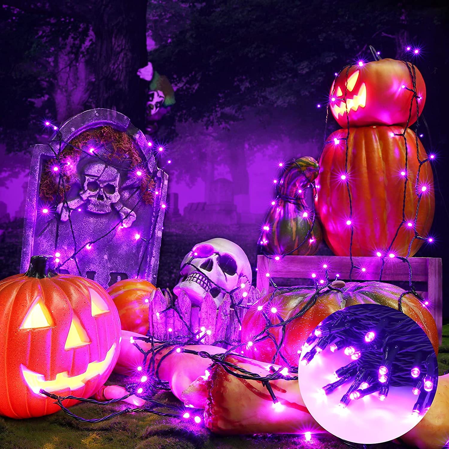 BrizLabs Decorazioni Halloween Catena Luminosa, 20M 200 LED Viola Natale Stringa Luci Esterno 8 Modalità Impermeabile Albero di Natale Illuminazione per Interno Giardino Balcony Finestra Partito Deko