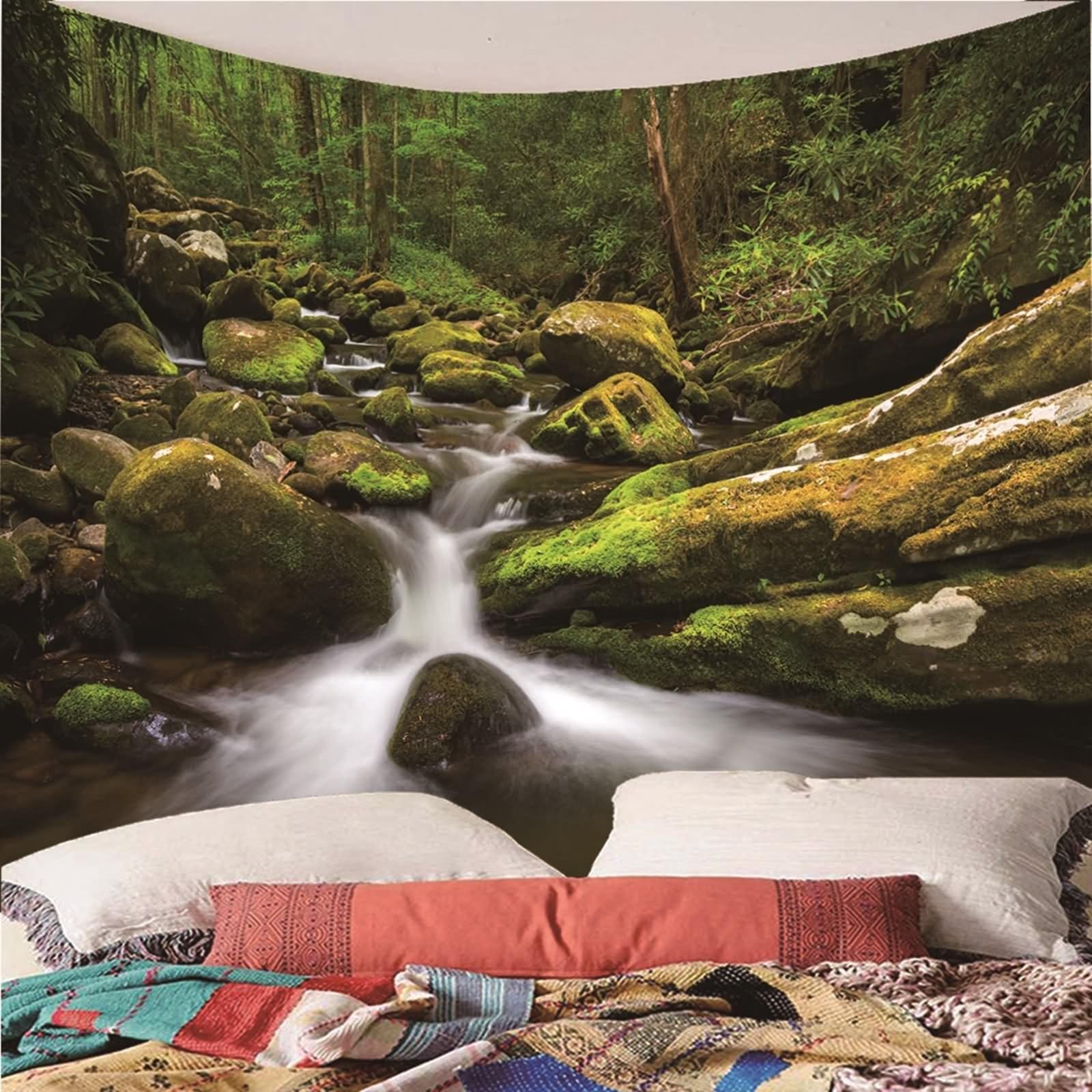 Aotiwe Arazzo in tessuto, arazzo moderno per esterni, stile semplice, motivo a freccia, verde, blu, poliestere, decorazione da parete, stile bohémien, 350 x 256 cm