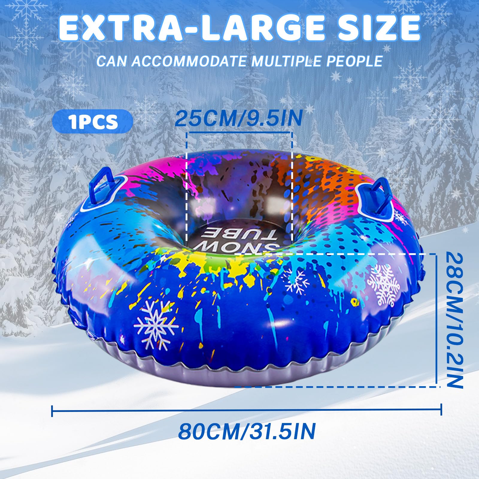 Slitta da Neve Gonfiabile con 2 Maniglie - 80x80 Cm Tubo da Neve Gonfiabilee Spesso per Tutte Le Età, Snow Tube, Luges Gonflables, Vivi Avventure Invernali Indimenticabili