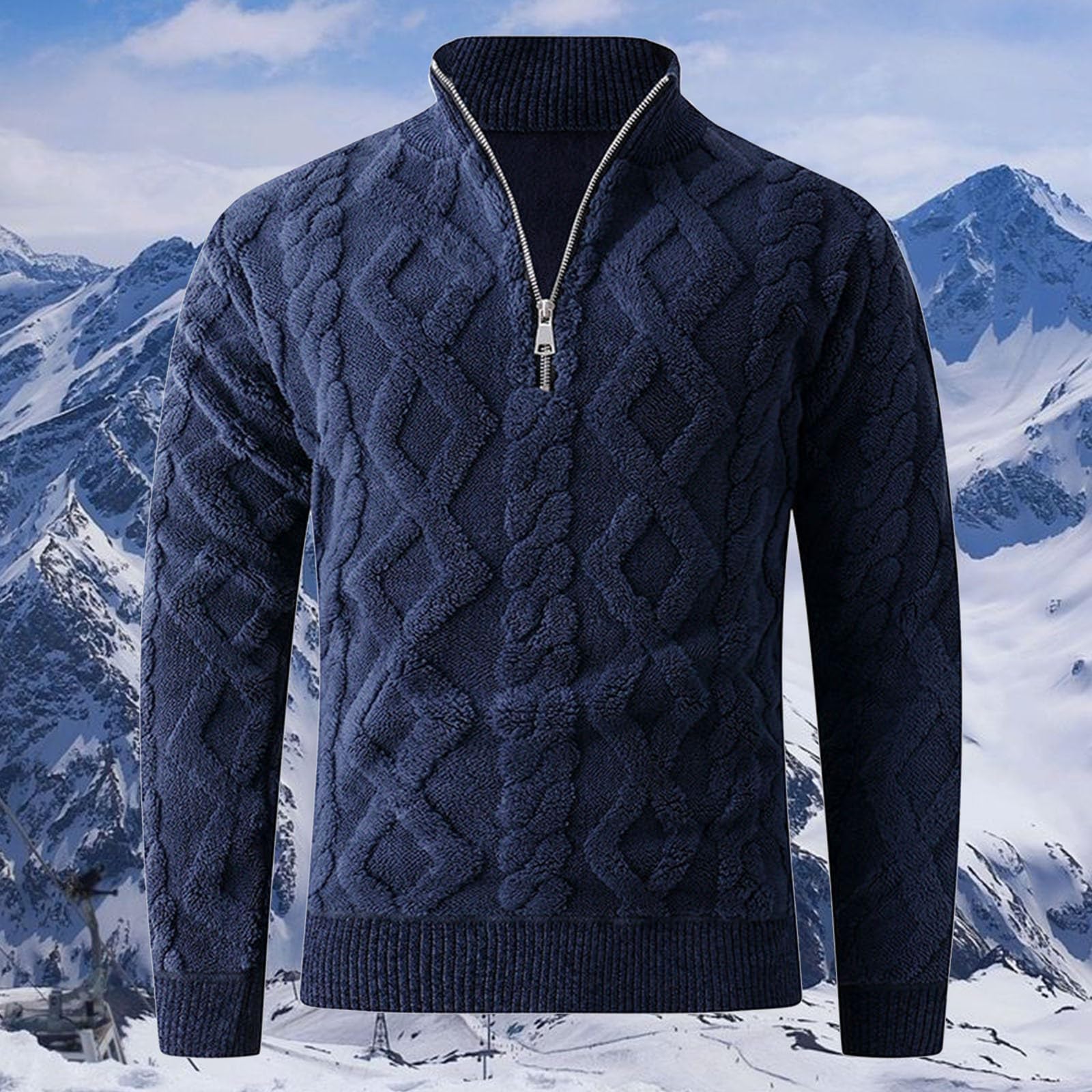 Generisch Hybridjacke Damen Leicht Halb-Reißverschluss-Strickjacke mit Stehkragen und Strickdesign – bequeme, warme Winterjacke für einen lässigen Look