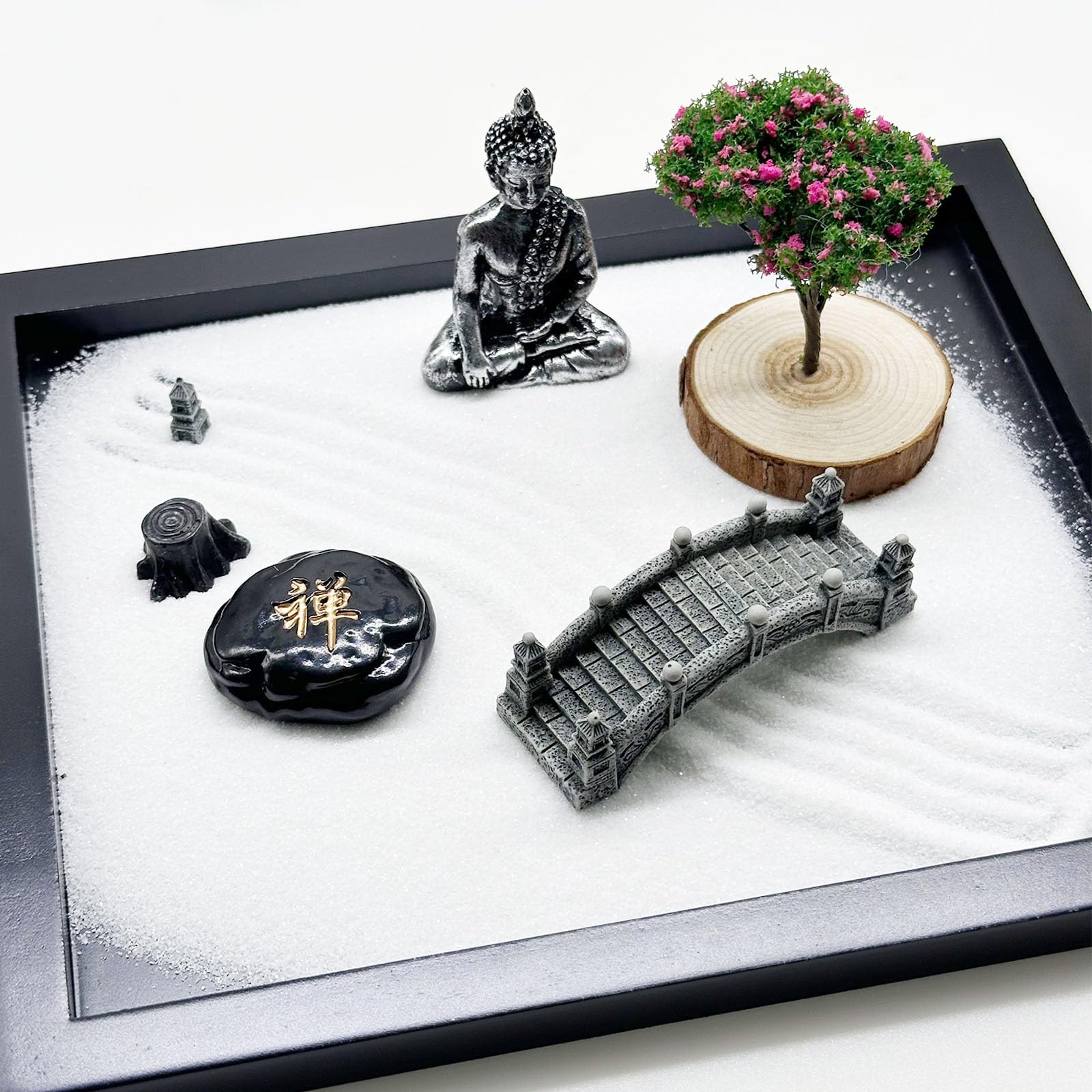 Woohome 20 szt. Mini Zen Sand Garden Kit, Mini Garden Kit z tacą, Zen Style Garden Ornament for Home Office Home Decoration