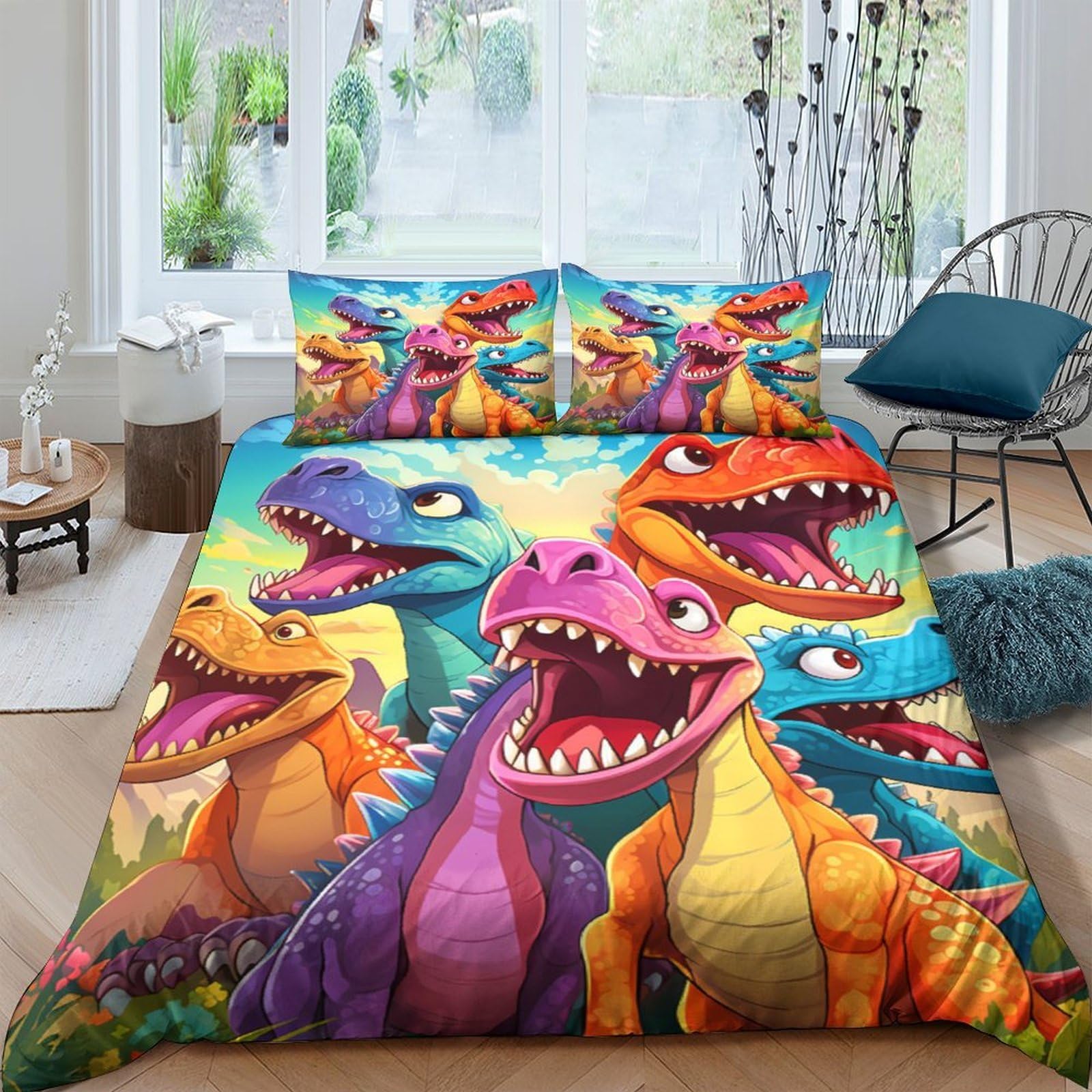 Ctjqhvkz Style-5 3D Printed Colorful Dinosaur Fitted Sheet Microfiber Soft Non-Slip Cartoon T-Rex Mattress Cover For Bedroom Dorm Decor Single（135X200cm）