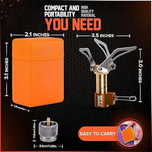 Miniatura 2 de Mini estufa de campamento de 3000 W, estufa de campamento ultraligera con una funda de transporte y un adaptador adicional, compatible con tanques