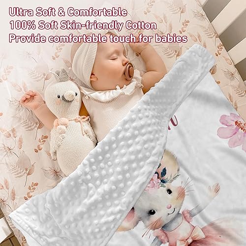 Miniatura 4 de Manta de bebé personalizada para niños, nombre personalizado con diseños de ratón, franela suave con respaldo de puntos de doble capa, manta