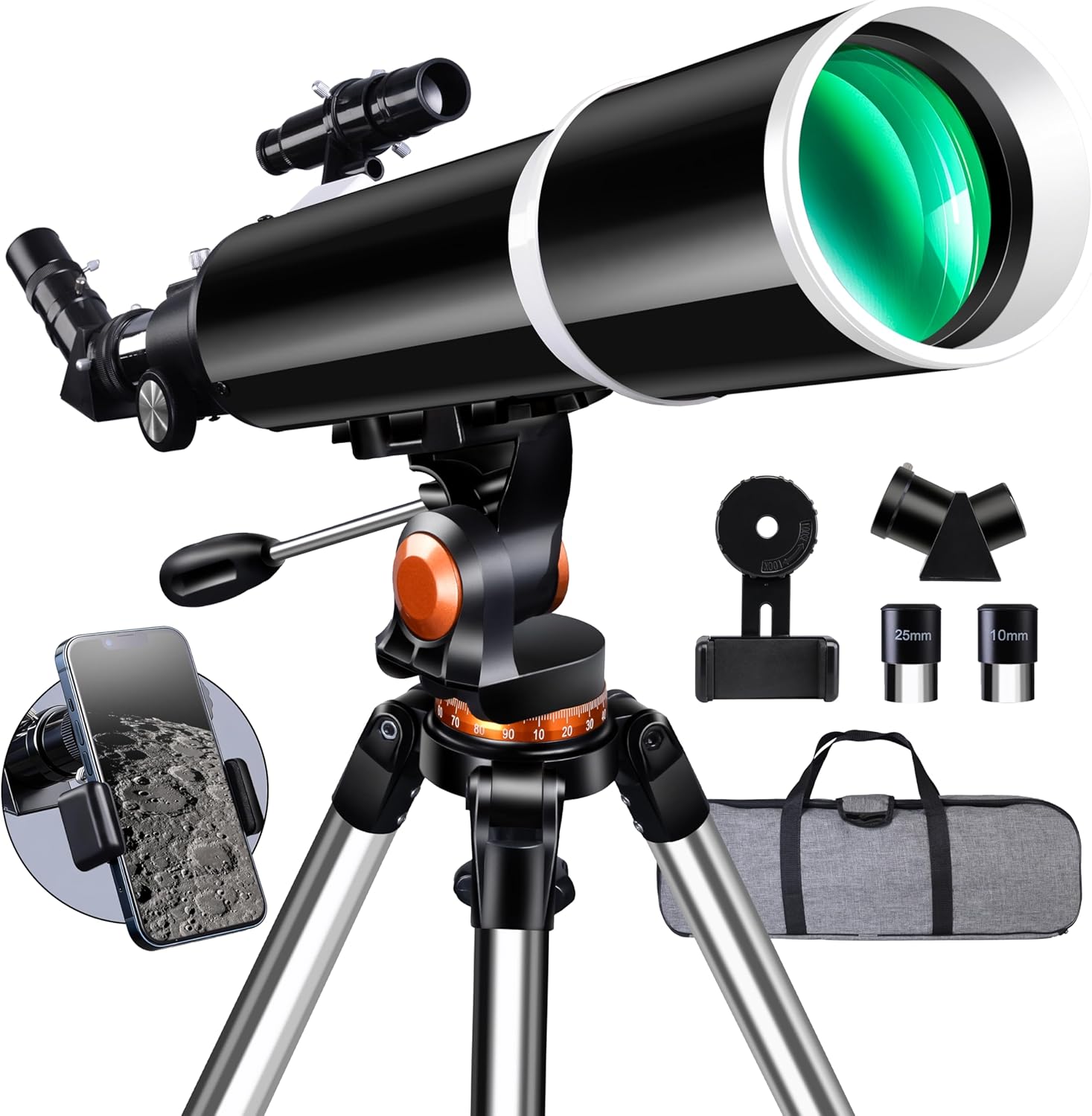 Telescope,Galaeyes 90mm Aperture 600mm FL, Telescope for Adults High Powered,Metal AZ & Stainless Steel Tripod, with Phone Adapter and Bag,Aperture 90mm