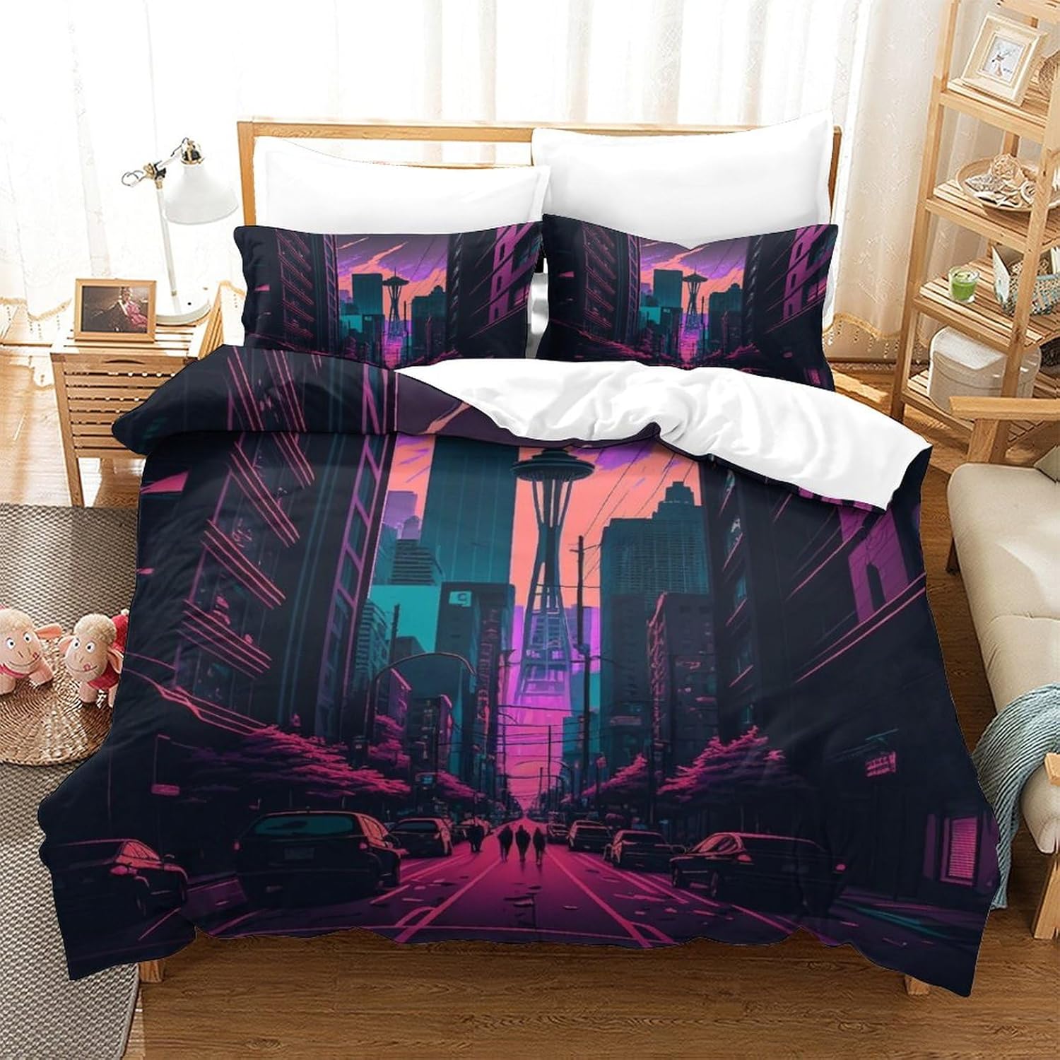 Printed Quilt Cover 3D Print Pillow Cases Bedding Set Soft Easy Care Bedding Quilt Cover Set Quilt Cover Children Room Decor 2 Pillowcases Twin（173x218cm）