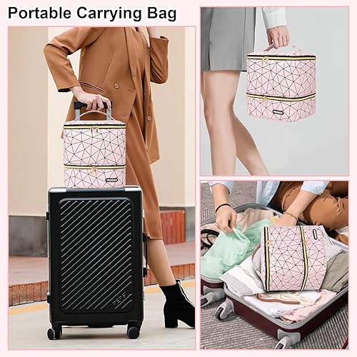 Miniatura 5 de Bolsa organizadora de esmalte de uñas con capacidad para 54 botellas (0.5 fl oz0.5 fl oz) y lámpara de uñas, kit de uñas de piel sintética, estuche