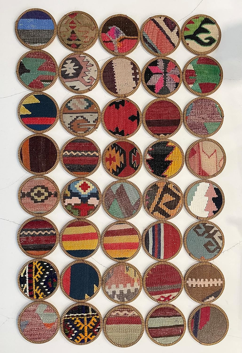 Authentic Turkish Kilim Coaster Set - Handmade Woven Coasters, Each Unique, Sustainable (12)