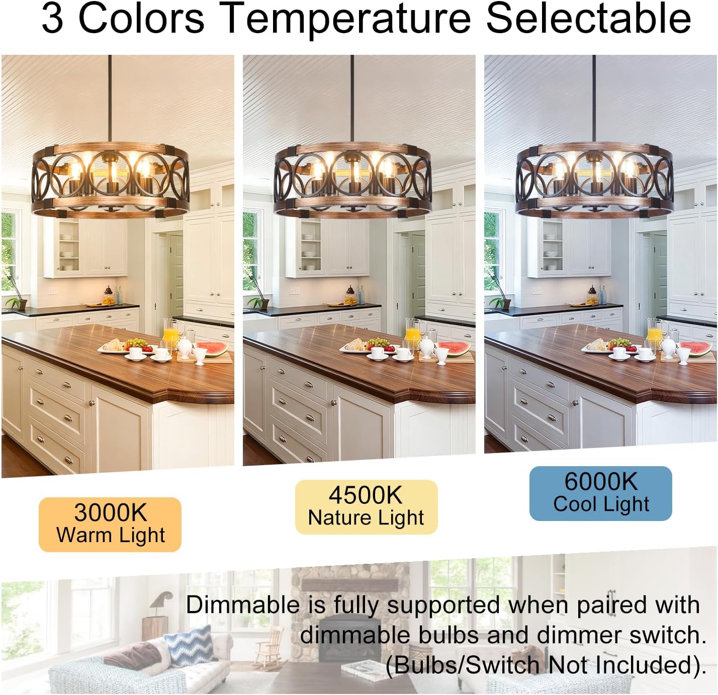 5 Light Light Fixtures Ceiling Mount 19.71" Flush Mount Ceiling Light,Height Adjustable Farmhouse Chandeliers for Dining Room Black Drum Chandelier Ceiling Hanging Pendant Light Fixture