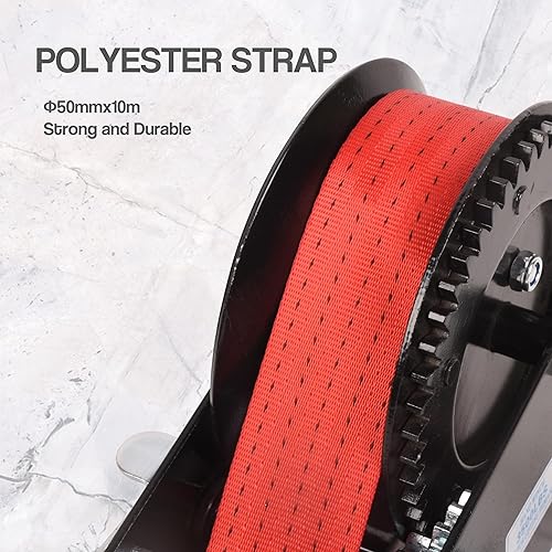 Miniatura 5 de Cabrestante de mano resistente de 3500 libras de capacidad, cabrestante de mano con correa de poliéster de 33 pies, relación 4181, correa de