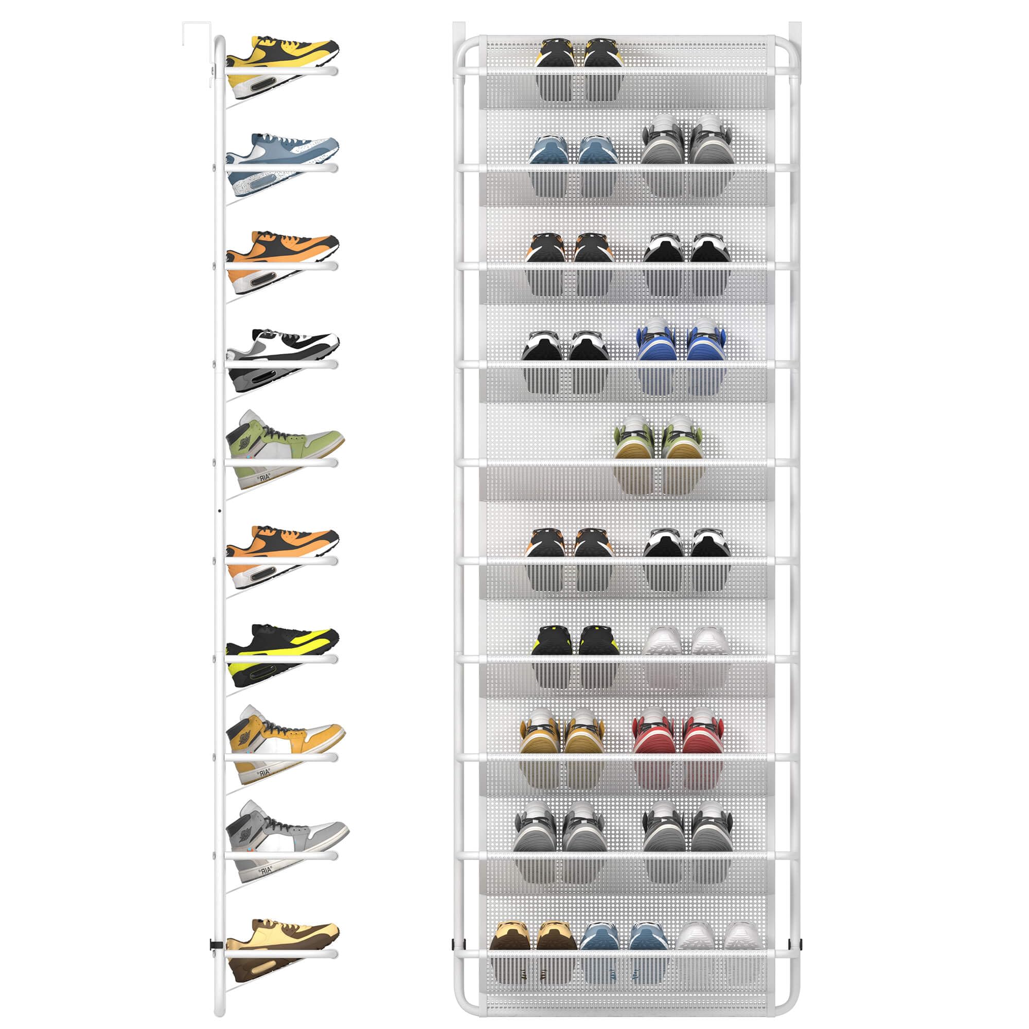 Schuhregal über der Tür, 10 Ebenen Metall Schuhablage Hängend Schuhaufbewahrung ohne Bohren, Schuhschrank Schuh Organizer Platzsparend, Weiß