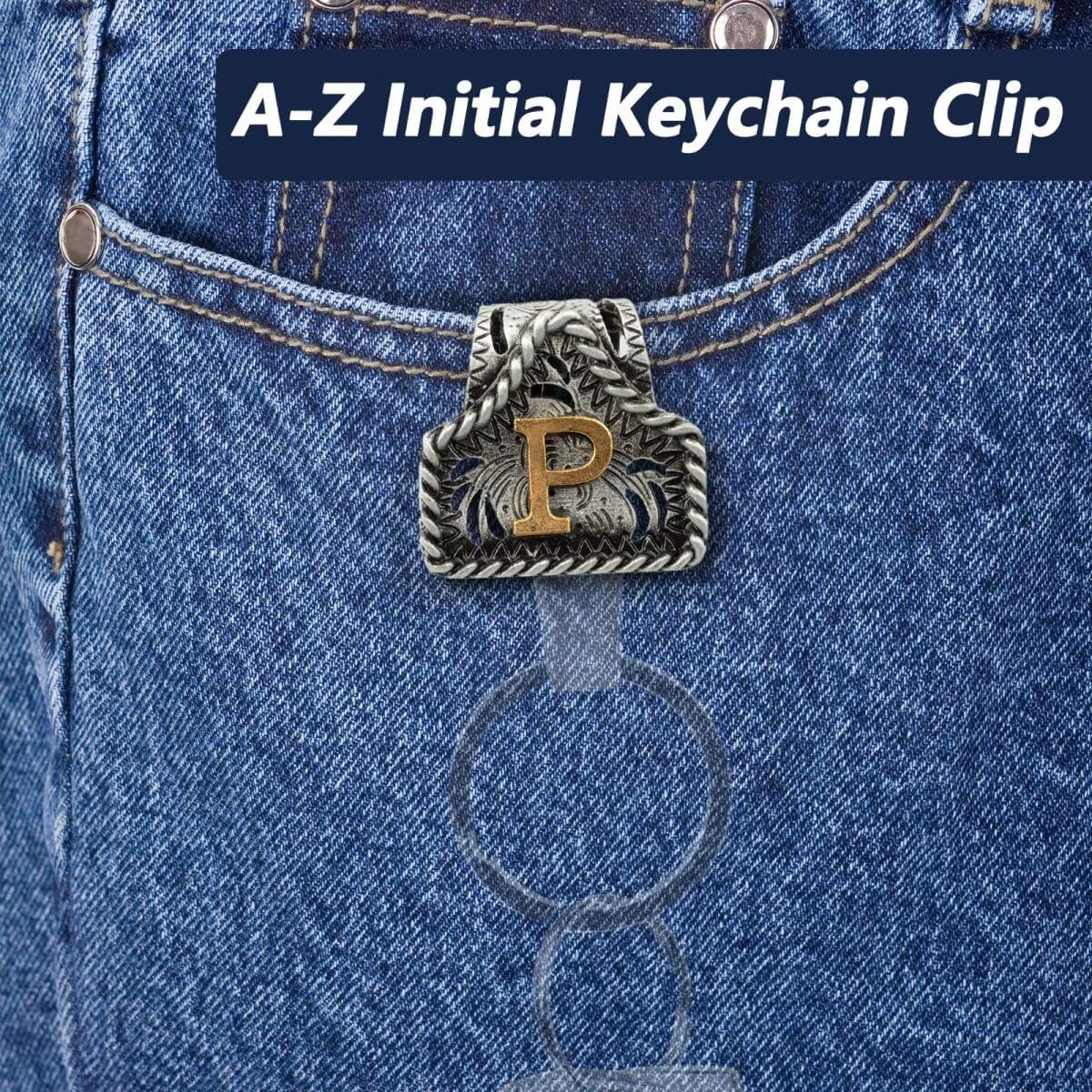 XZYLY Vintage Western Cowboy Letter Keychain,Handmade Metal A-Z Initial Key Chain Clip,Personality key holder for Pocket&Bag image 3