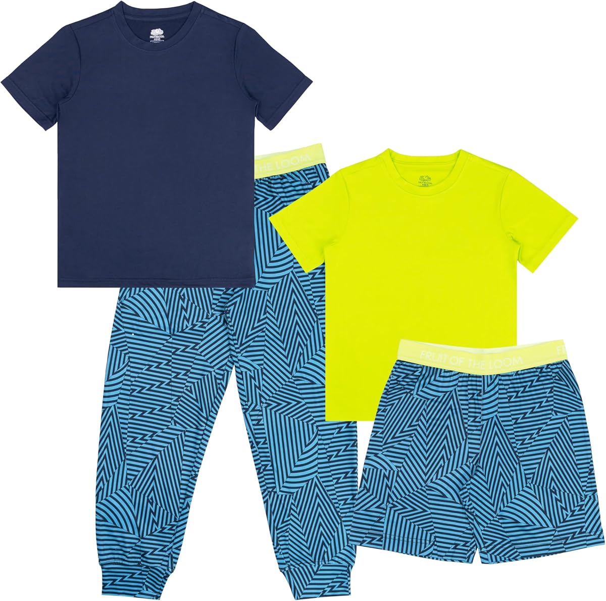 Fruit of the Loom Boys' Getaway Loose Fit 4-piece Pajama Set