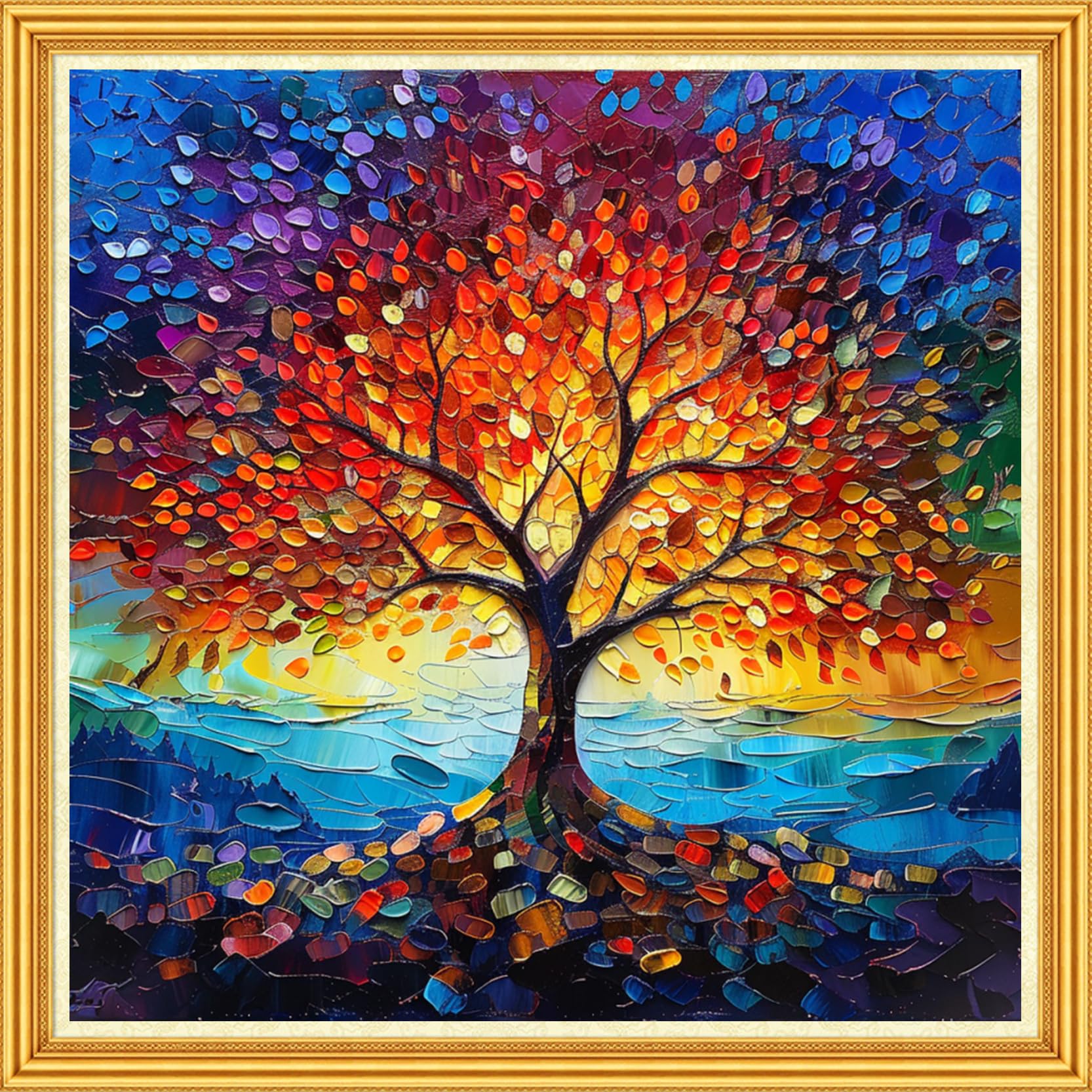 Joyhoor Stamped Cross Stitch Kits for Beginners Needlepoint Kits for Adults Embroidery Kits 11CT Counted Cross Stitch Kits Printed Embroidery Pattern-Colorful Tree 18x18 inch