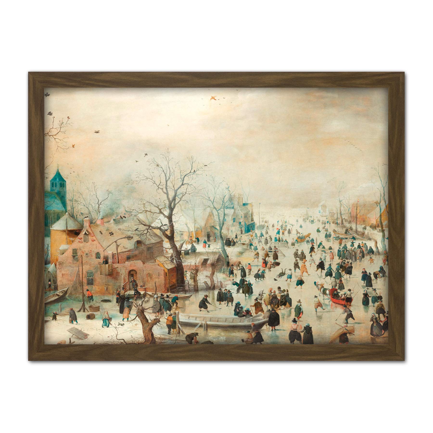 Artery8 Avercamp Winter Landscape Ice Skaters Painting Artwork Framed Wall Art Print 18X24 Inch