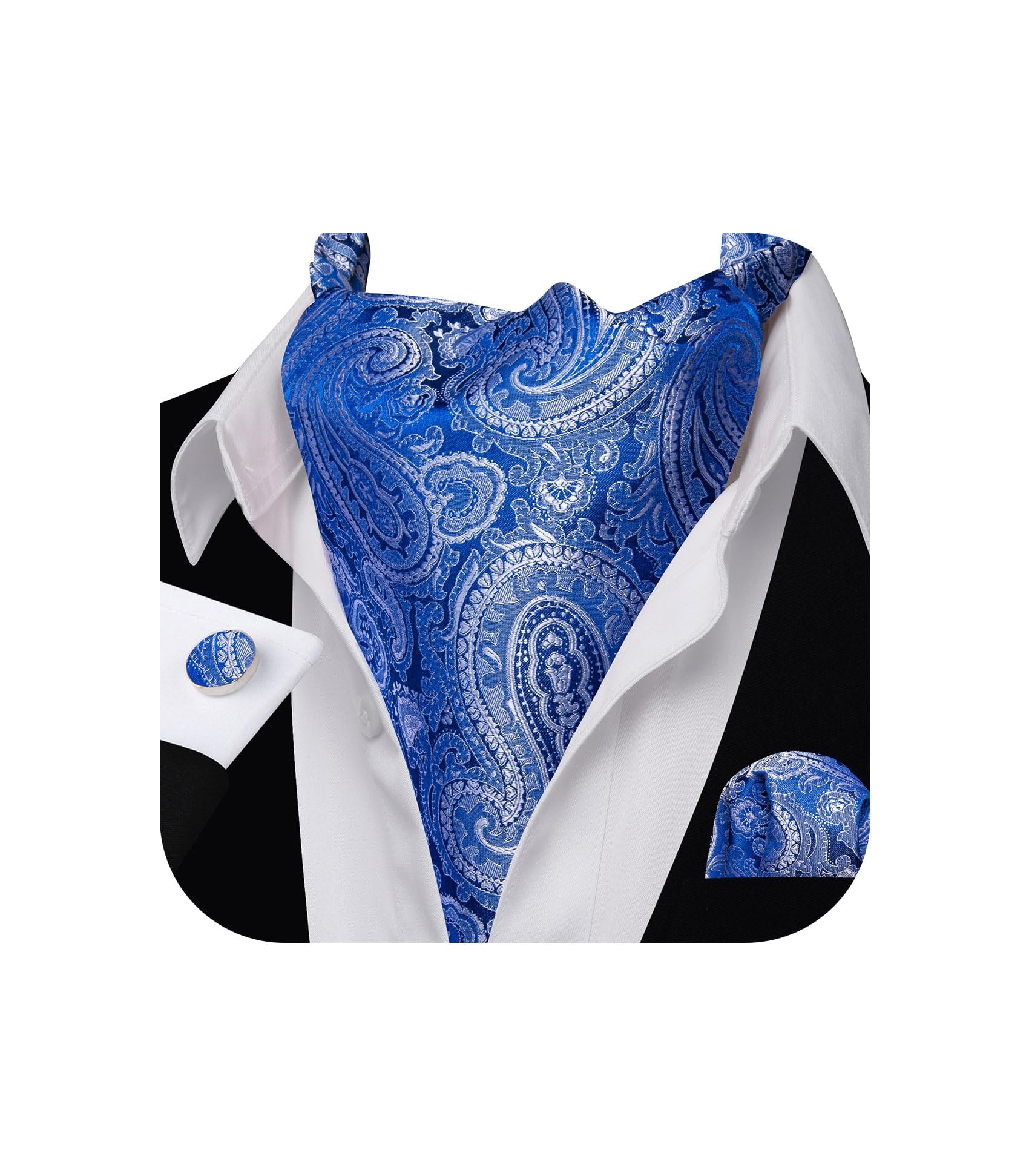 Barry.Wang Ascot for Men Cravat Tie Sets Paisley Scarf Self Tie Necktie