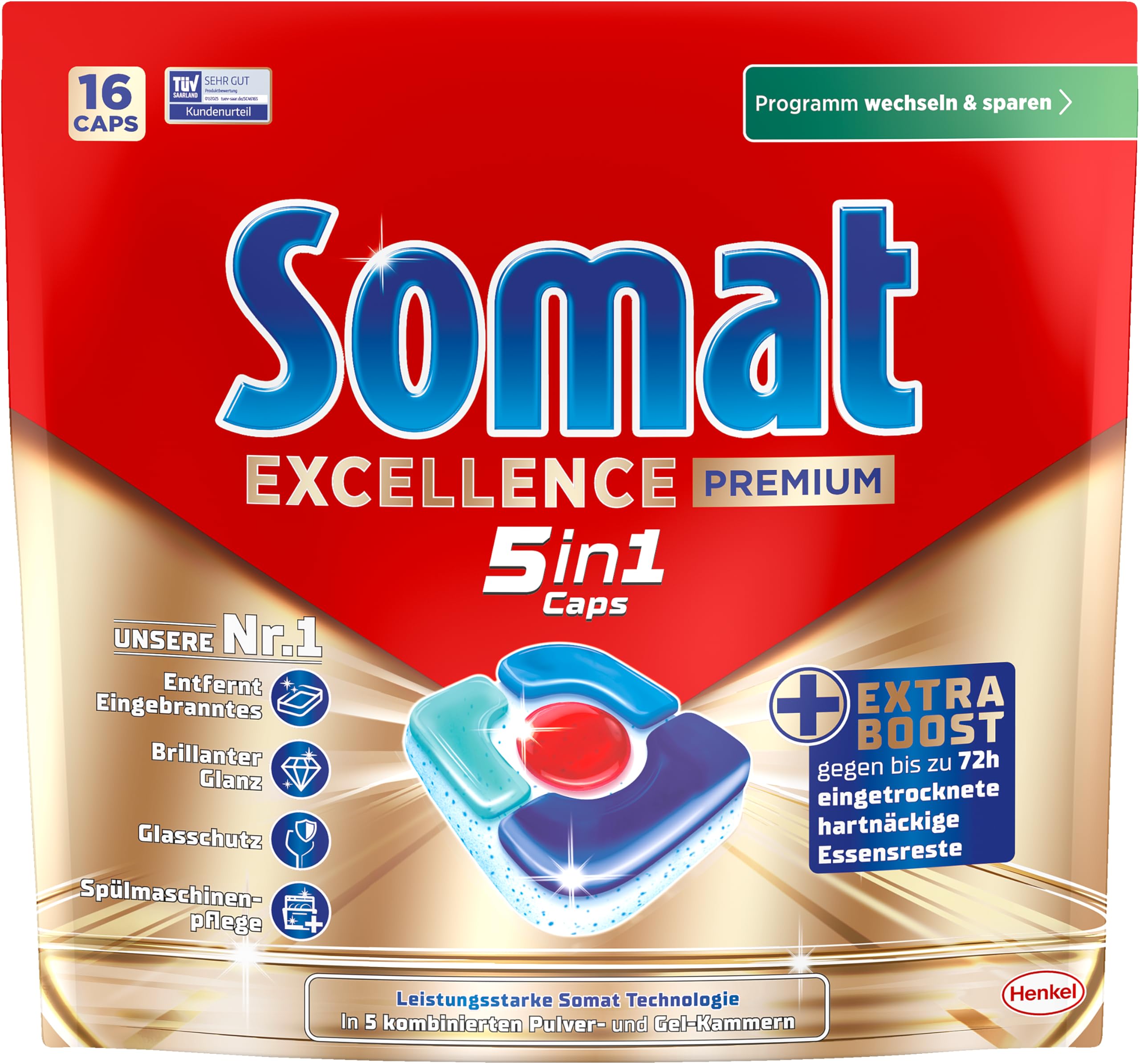 Somat Excellence Premium 5in1 (16 Caps), Spülmaschinentabs mit Extra Boost – Ansicht 2