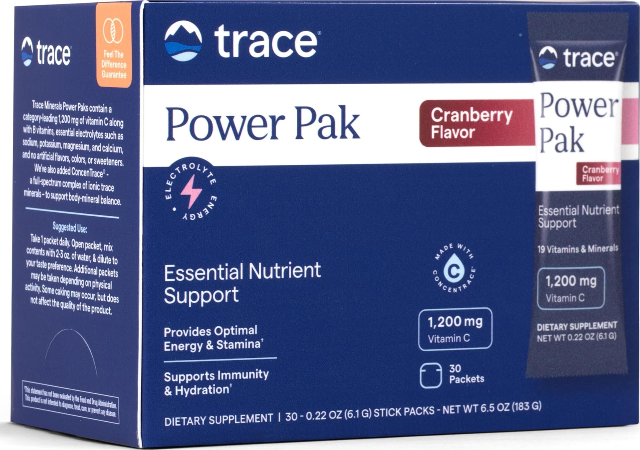 Trace Minerals Power Pak Electrolyte Drink Mix, Cranberry, 30 Packets
