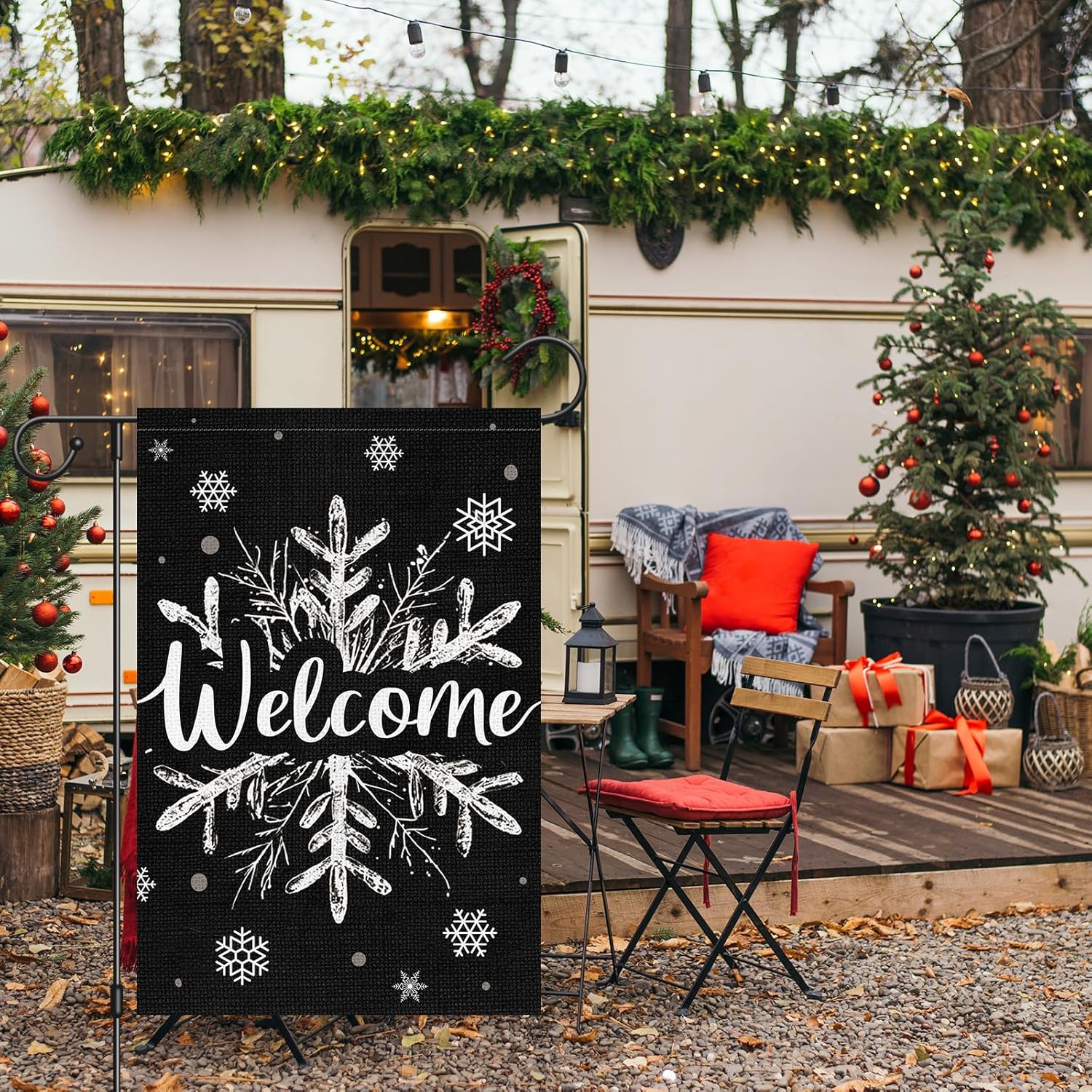 Heyfibro Christmas Garden Flag Welcome Winter Garden Flags 12x18 Inch Double Sided Burlap Snowflake Yard Flag for Winter Holiday Xmas Yard Outdoor Decoration(ONLY FLAG) - Image 3