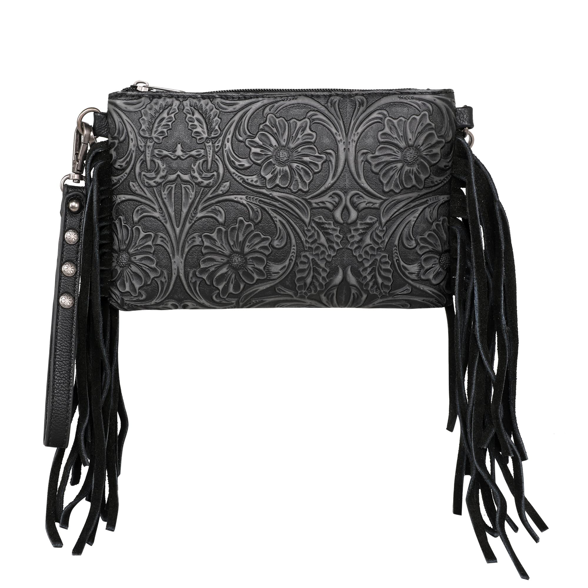 Montana West Mini Crossbody Bags for Women Cowhide Leather Credit Card Wallet Purse with Leather Fringe Tassel MBB-MW1217-181BK