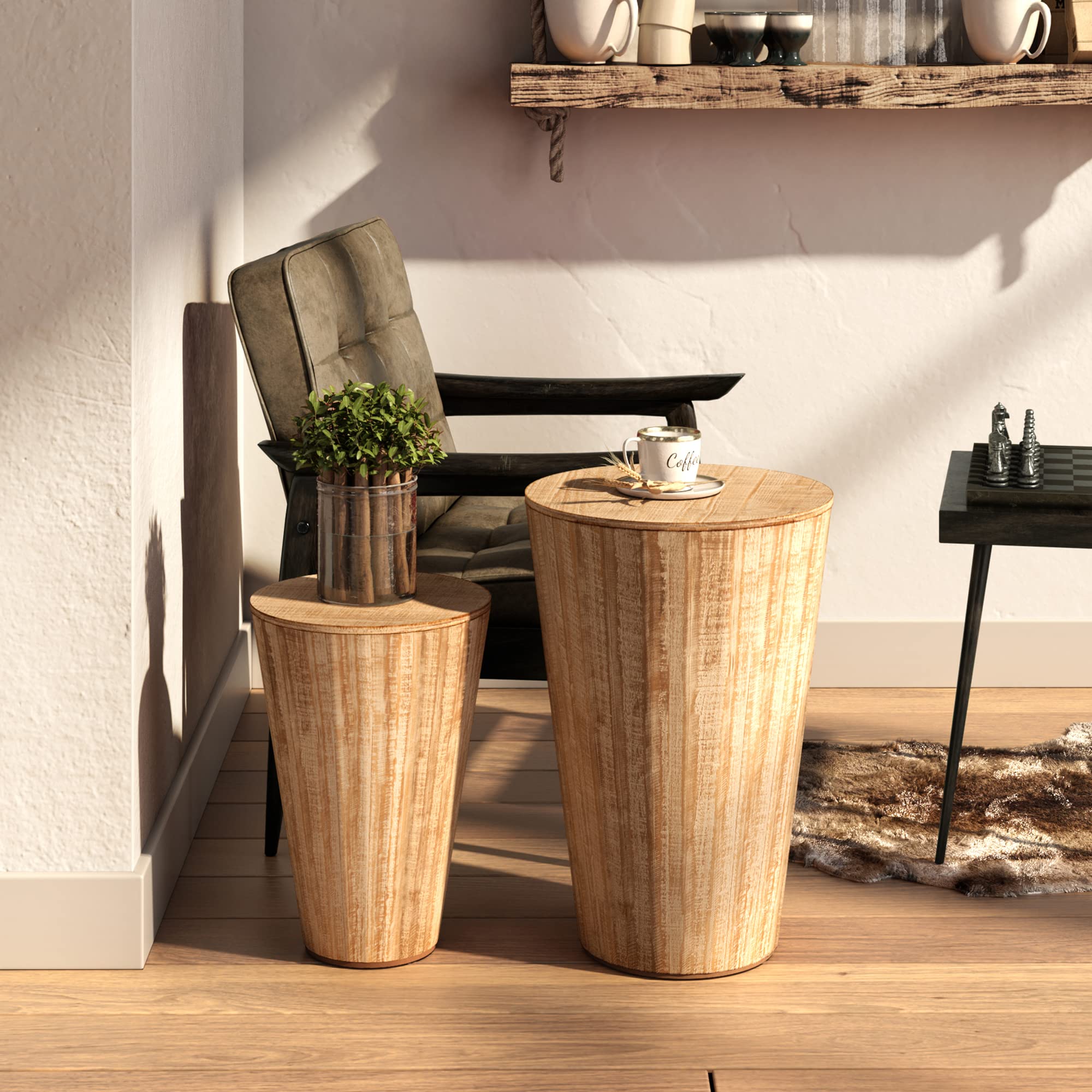 Aoikax Farmhouse Nesting Barrel Side Table