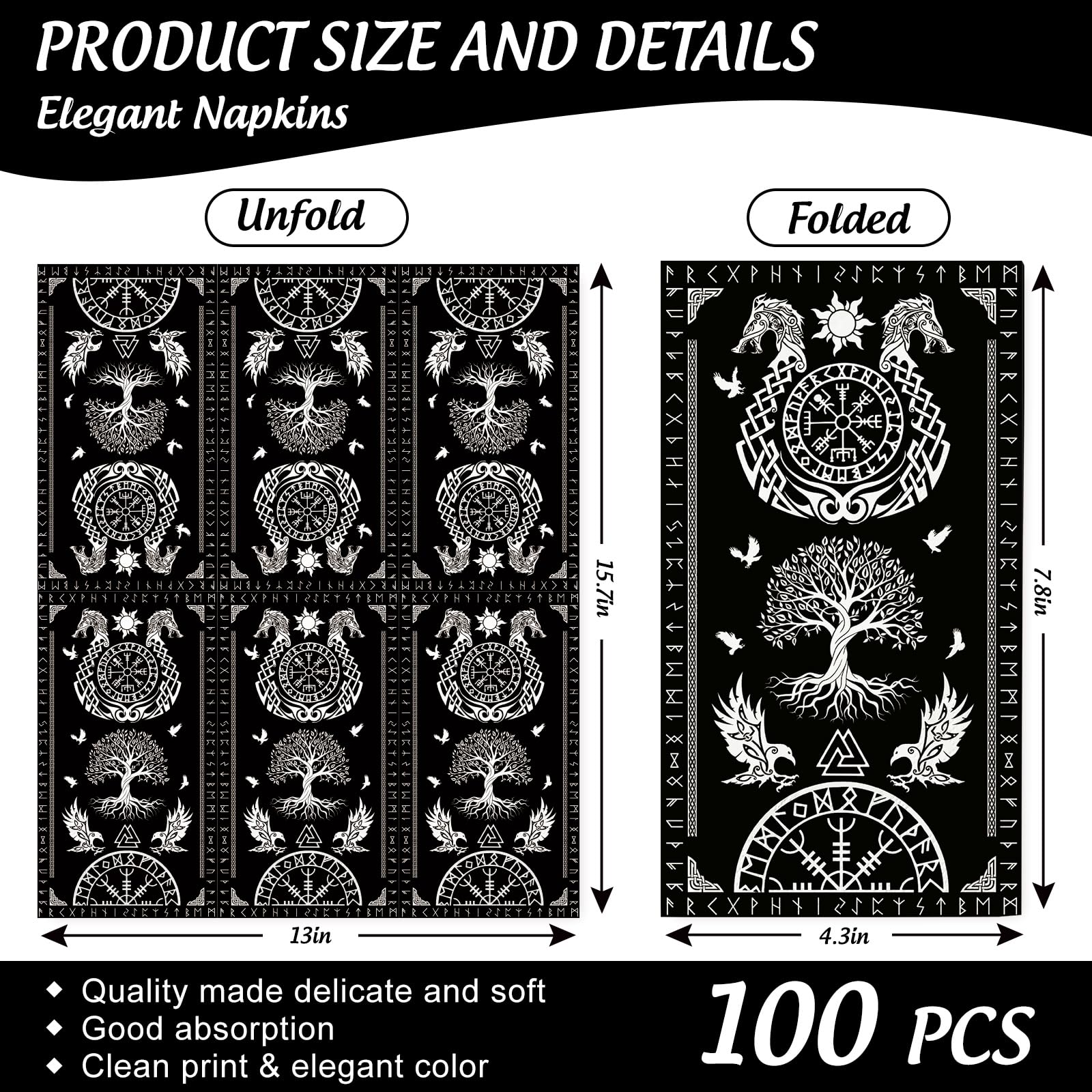 JarThenaAMCS 100 servilletas de papel desechables con diseño de árbol de la vida vikingo, diseño de cuervo y casco de asombro, servilletas de papel para baño, vacaciones, fiestas, suministros de mesa