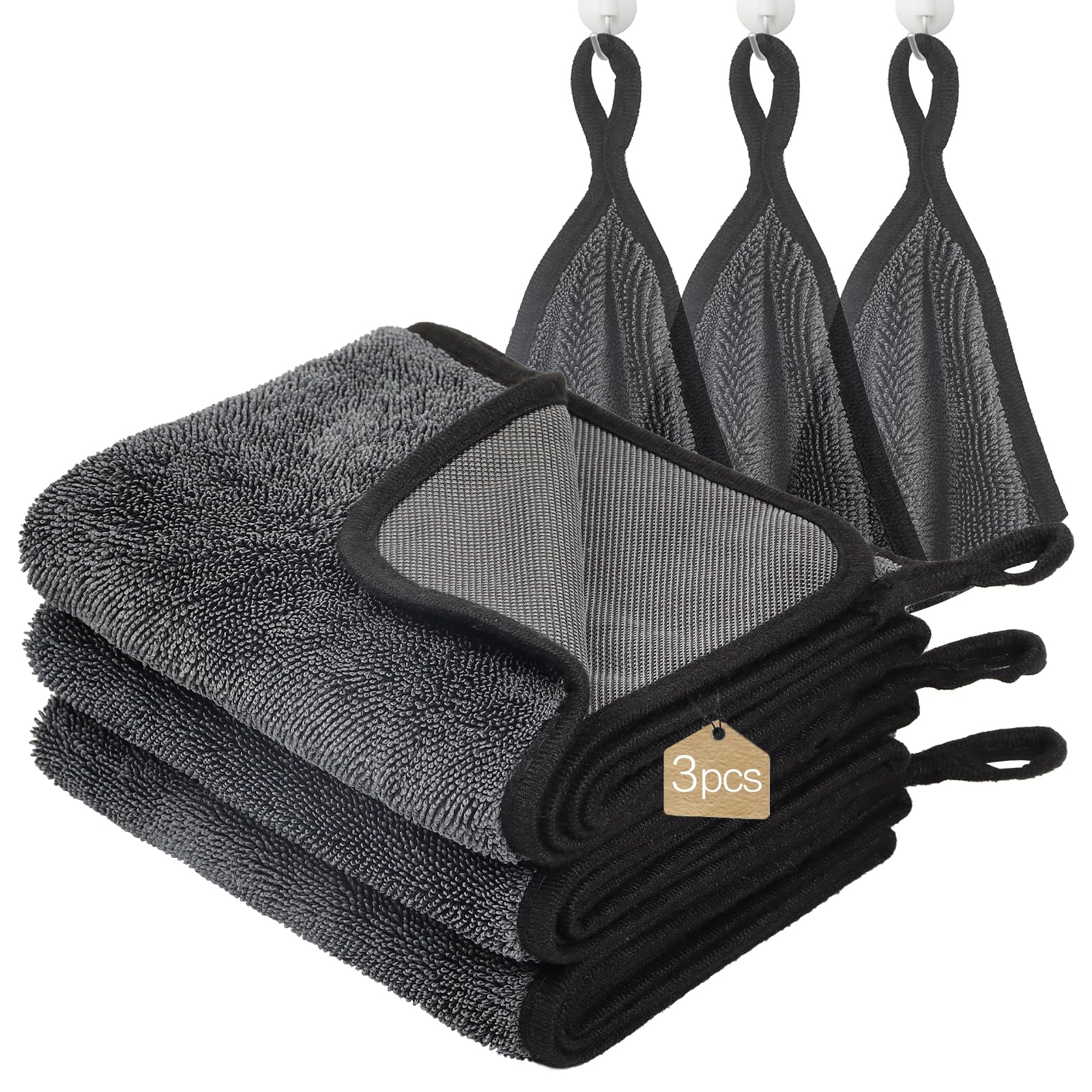 WUFANC 3 Pezzi Panni Microfibra Auto - 60 cm x 40 cm Panno Asciugatura Professionale Senza Sfaldatura, Elevata Assorbenza - Panno Microfibra per la Pulizia di Auto, Moto, Finestre e Vetri