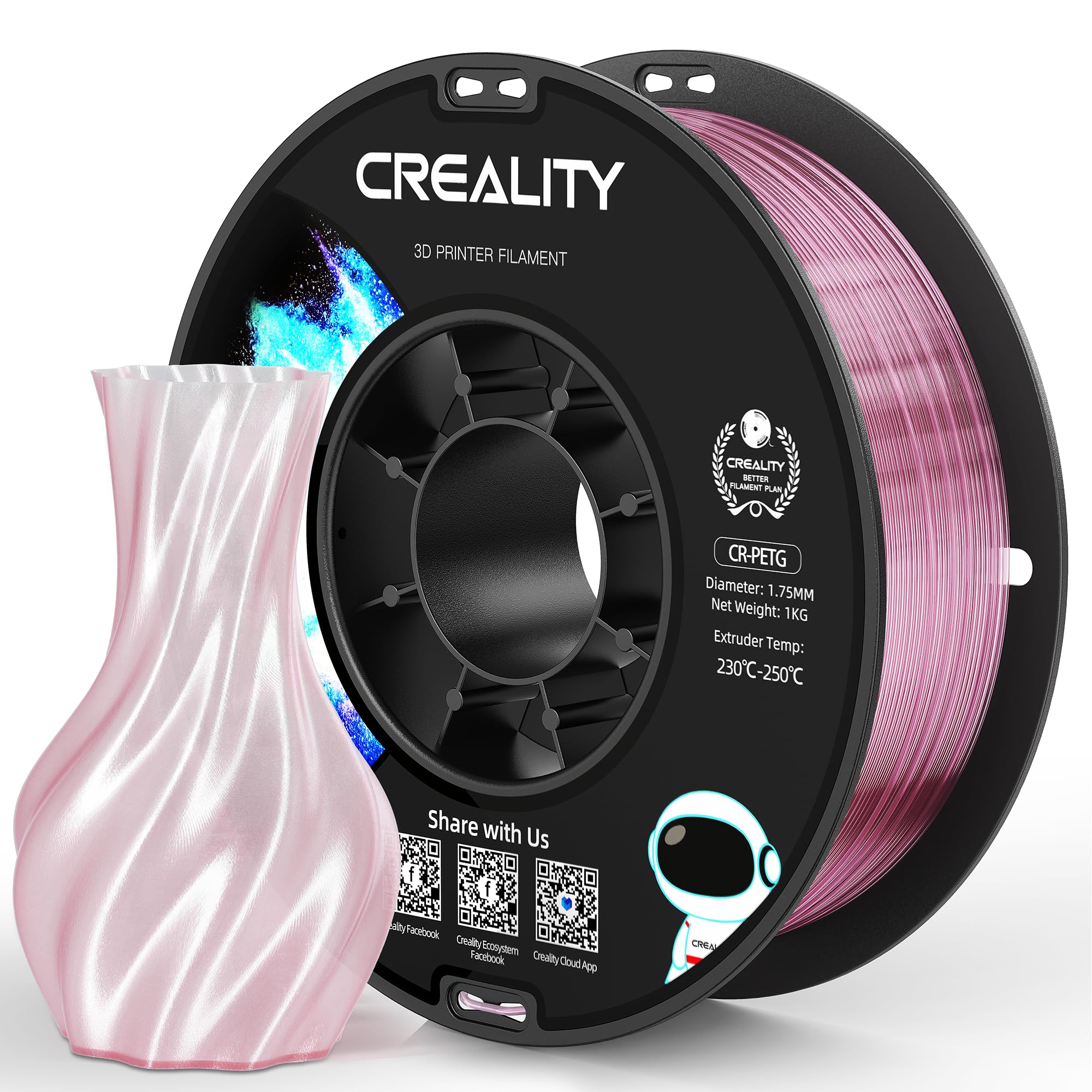 Official CREALITY PETG 3D Printer Filament 1.75mm 1KG Clearlightpink