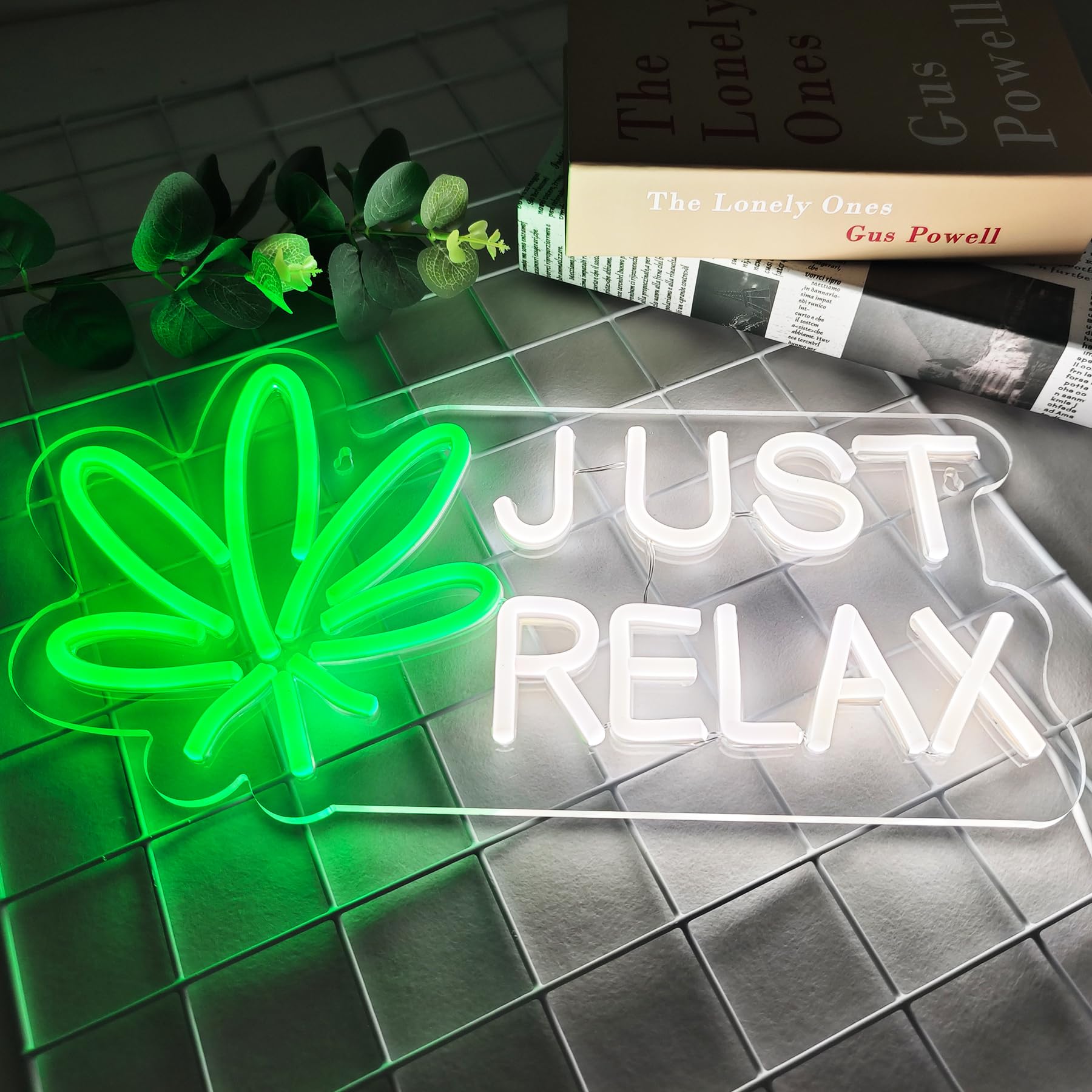 JUST RELAX neonowy znak LED, dekoracja ścienna, jaskinia człowieka, neonowe świecące znaki, sztuka ścienna do domu, pokoju, baru, sypialni, zasilany przez USB, 40 x 20 cm
