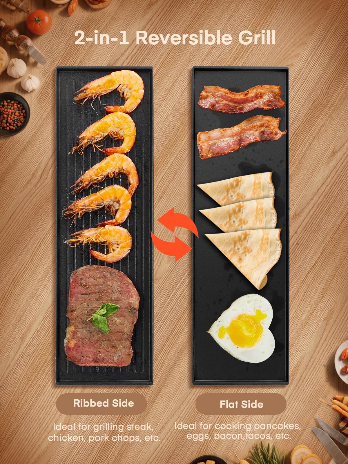 FOHERE Raclette Grill, Drehbarer Raclette 8 Personen mit Antihaftbeschichteter Backplatte und 8 Käseplatten, 1400 W, Edelstahl matt, ideal für Zuhause und Partys