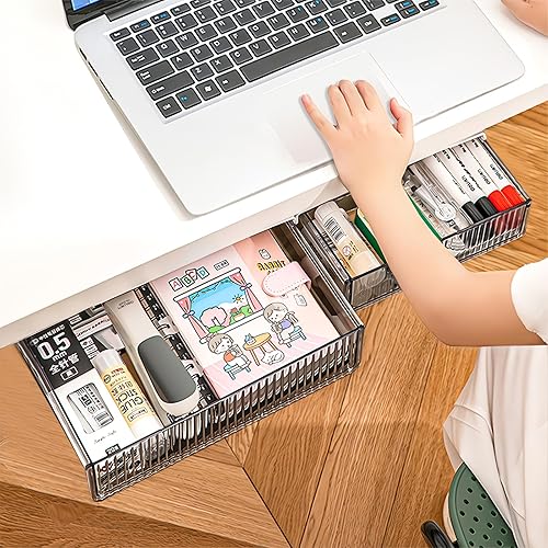 2 cajones de almacenamiento para debajo del escritorio, grandes y medianos, organizador de cajones de escritorio oculto debajo de la mesa para el