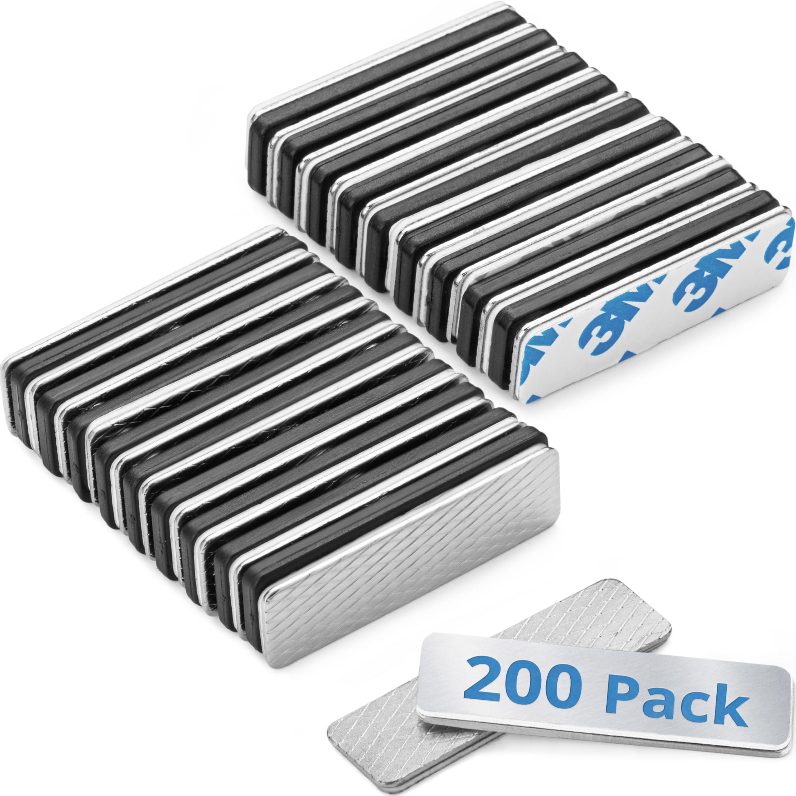 EcoEarth Lot de 200 aimants adhésifs en 2 parties pour porte-badge, 4,4 x 1,3 cm, avec 3 aimants en néodyme extra puissants pour porte-badge