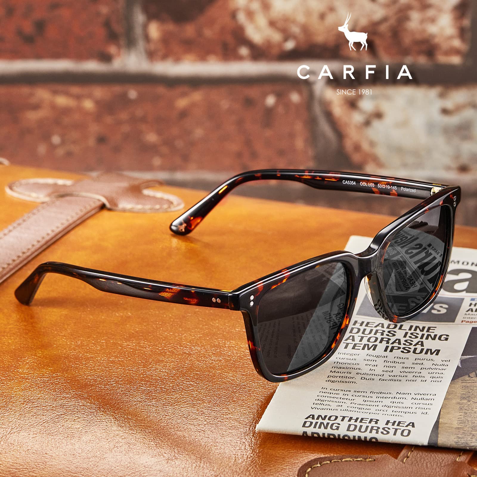 CARFIA Vintage Polarisierte Sonnenbrille Damen UV400 Schutz, Quadratische Sonnenbrille mit Acetatrahmen S