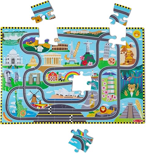 Miniatura 4 de Melissa & Doug Race Around The World Tracks - Rompecabezas de cartón y vehículos enrollados (48 piezas) para preescolares y niños a partir de 4