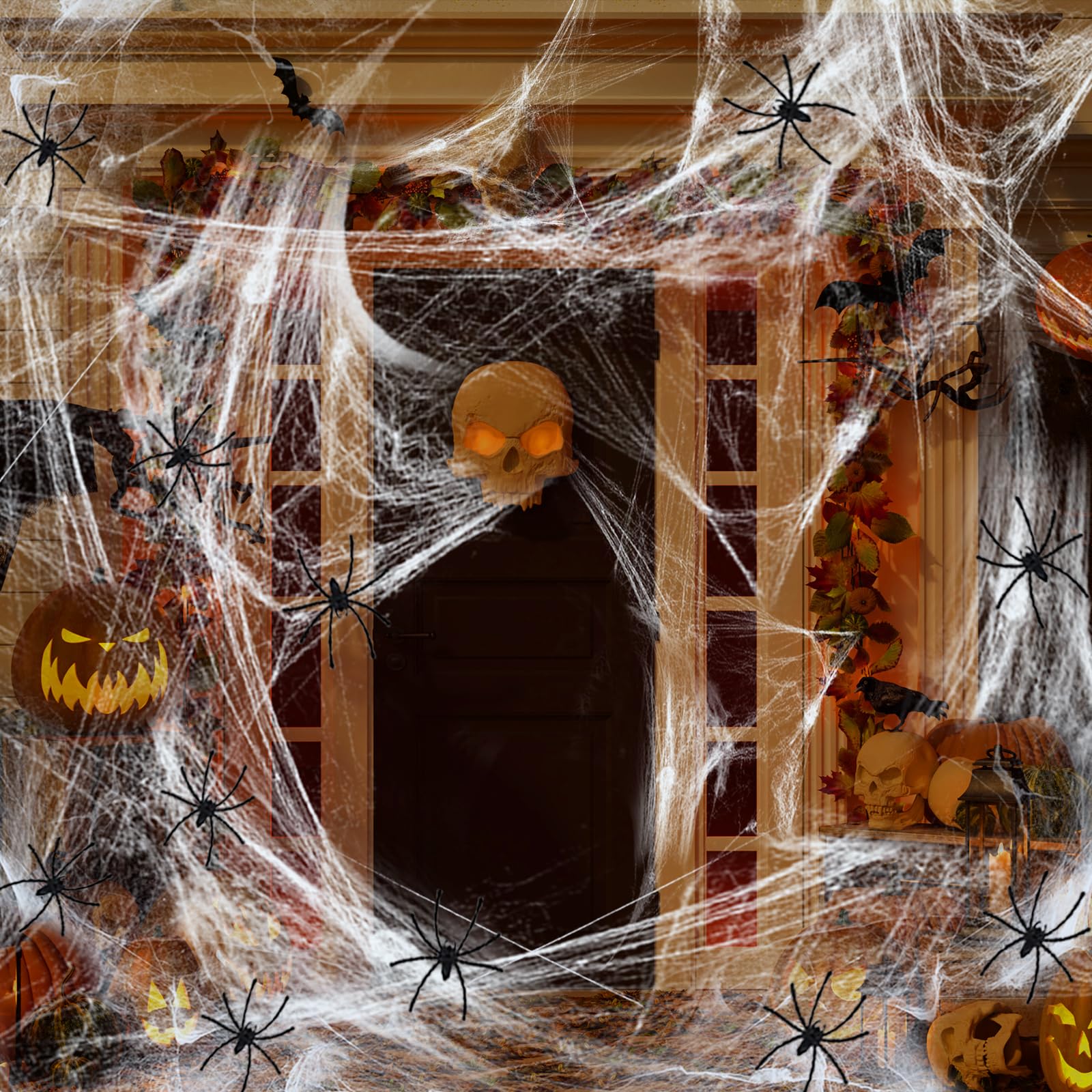Tuofang 200g Ragnatele Halloween Decorazioni con 40 Pezzi Finte Ragni per Addobbi Halloween Decorazioni Casa Ragnatela Estensibili