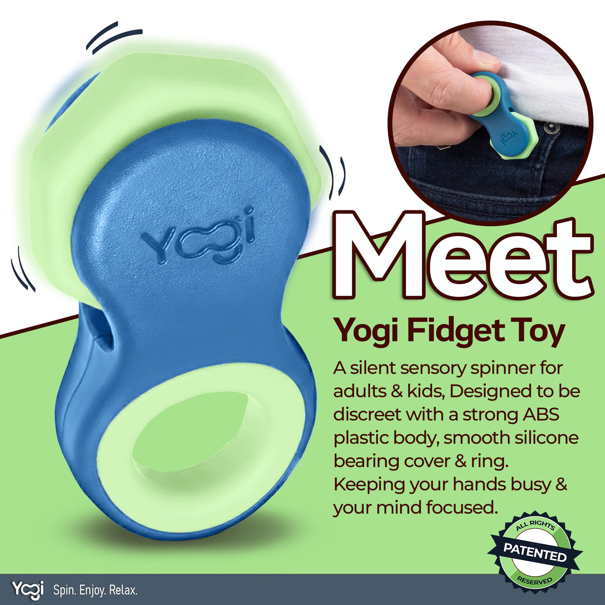 Yogi Fidget-Spielzeug, Fidget-Spinner für Erwachsene, Linderung von Angstzuständen, perfekt für ADHD, ADD und Autismus, leises Fidget-Spielzeug für Erwachsene und Kinder, fünf Ringgrößen– Ozean
