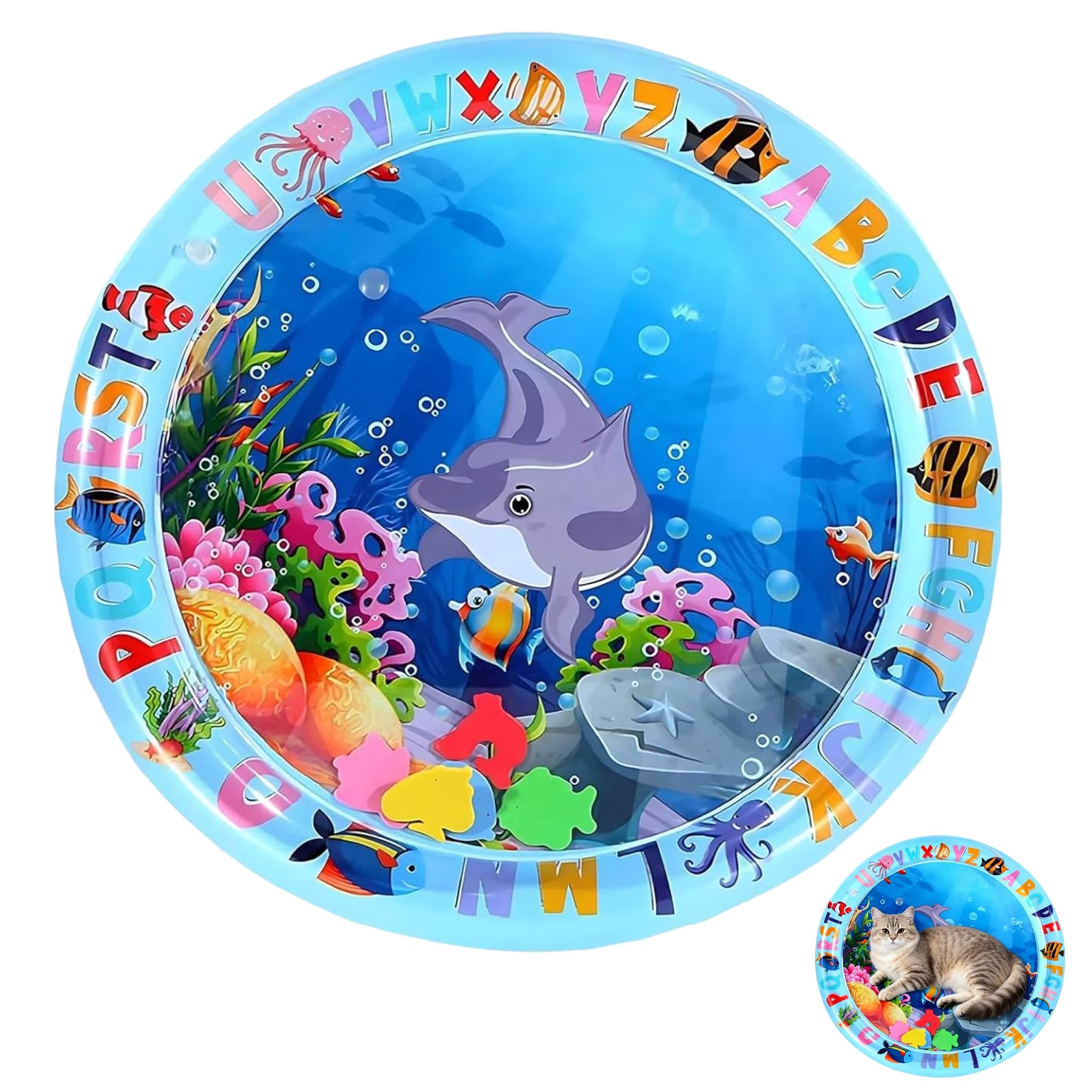 RARITYLL Cat Water Mat, 65x65cm Water Play Mat for Cats and Dogs, Cooling Mat for Cats, Interactive Cat Toys, Dog Water Play Mat, Sensory Water Play Mats for Pets Indoor Outdoor