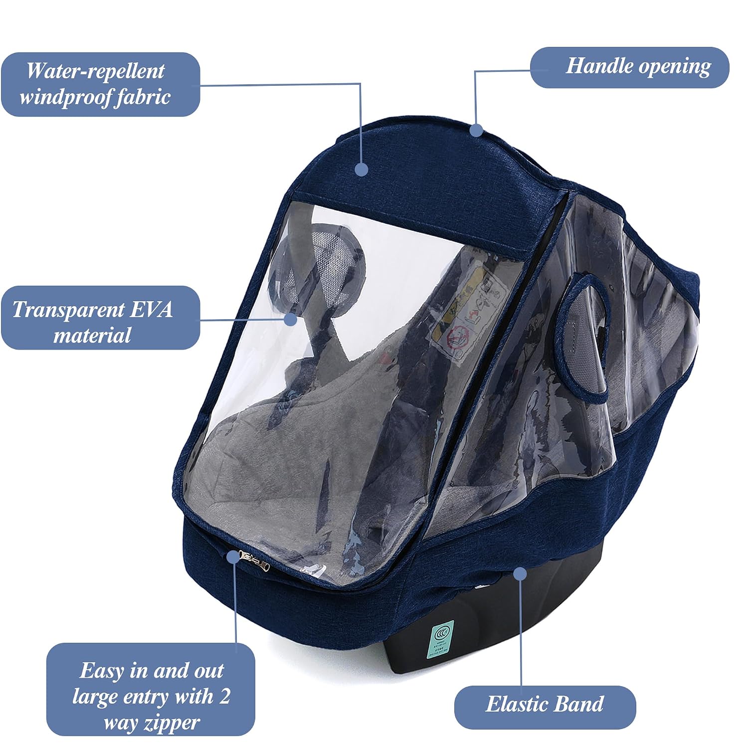 Miracle Baby Car Seat Rain Cover, Universal Infant Car Seat Weather Shield with Storage Bag,Waterproof Baby Car Seat Cover with Breathable Ventilation, Baby Travel Accessories (Navy Blue)