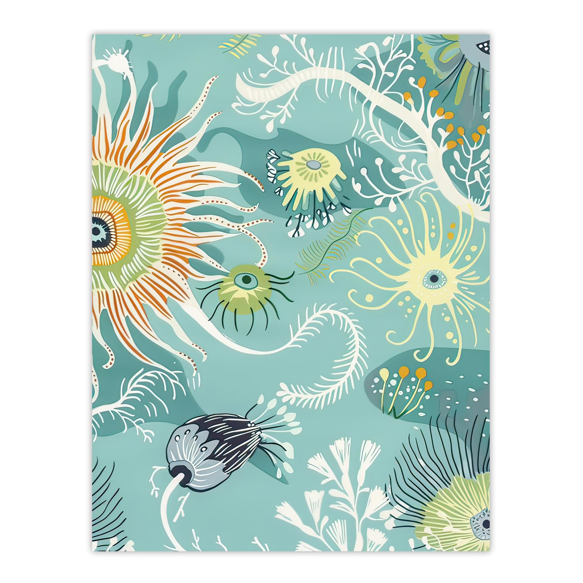 Artery8 Abstract Under the Sea Drawing Sealife Ocean Bathroom Toilet Large Wall Art Poster Print Thick Paper 18X24 Inch