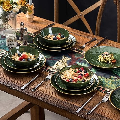 Miniatura 42 de vicrays Juego de 6 platos llanos de cerámica, 10.5 pulgadas, redondos, microondas, horno, aptos para lavavajillas, porcelana acanalada adecuada