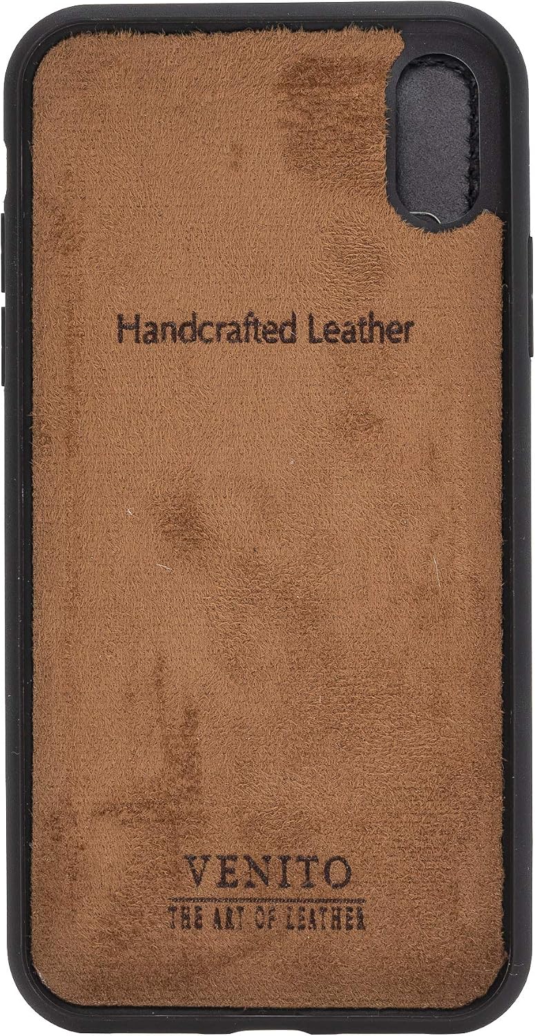 Venito Verona Leather Slim Wallet Case Compatible with iPhone XR - Snap On Flip Back Cover - RFID Protection - Rustic Black