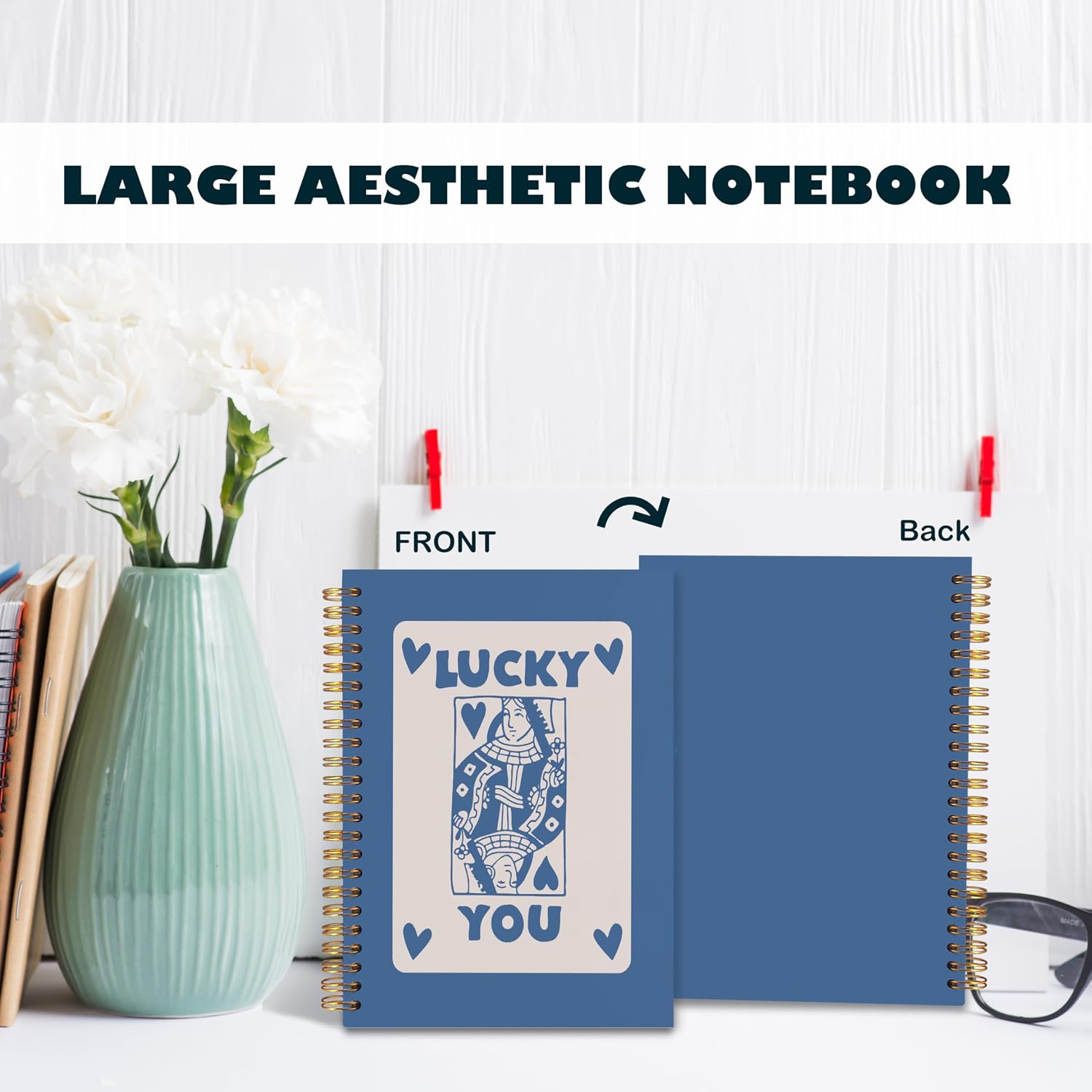 BearCake Funky Retro Y2K Blue Preppy Notebook, Poker Preppy Journal, Aesthetic Notebooks, Office Supplies, Blue Desk Accessories, Hardcover Spiral Notebook 5.5x8.3 image 4