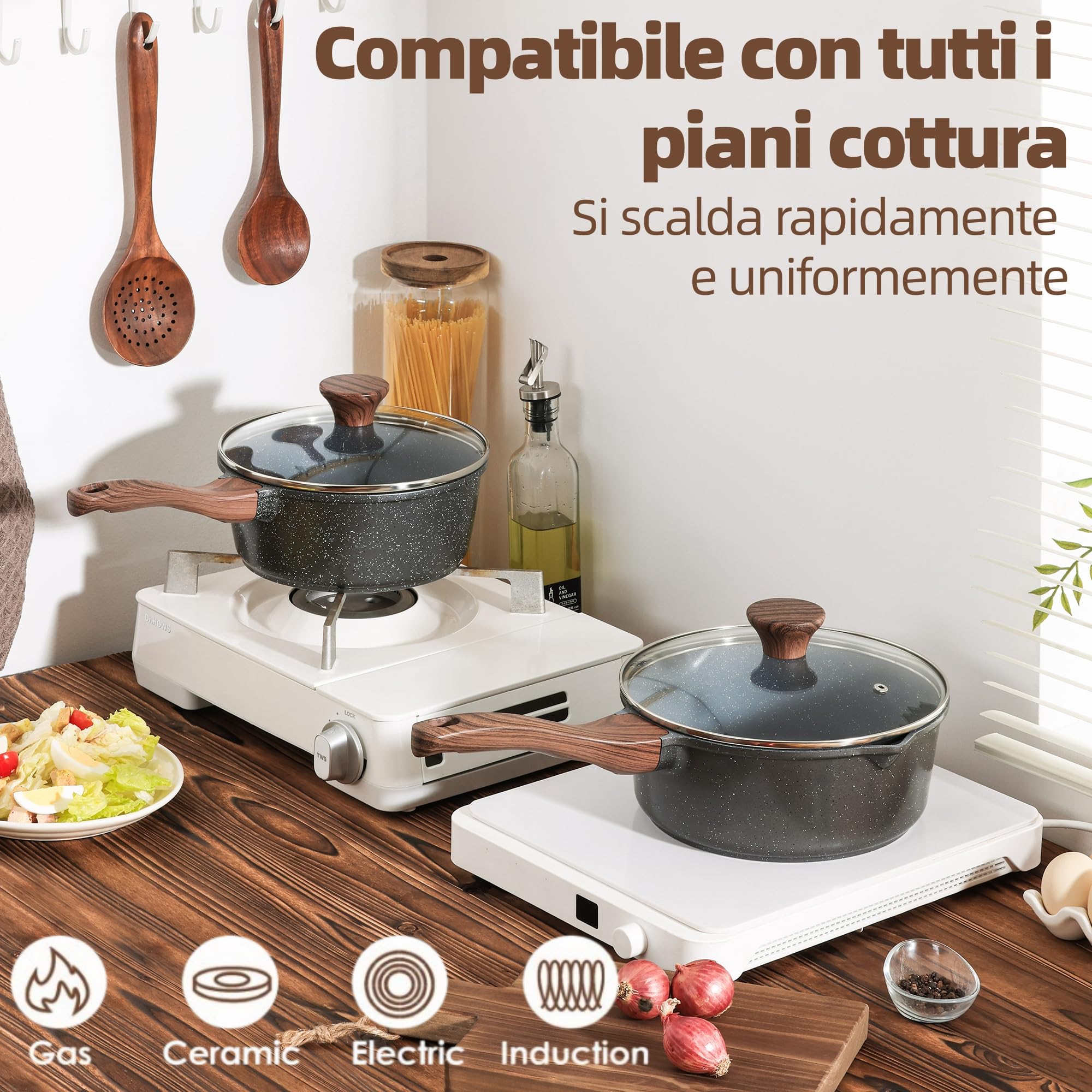 SENSARTE Casseruola Fonda Antiaderente 18 cm in Alluminio per Tutti i Fuochi (Pentola Induzione) con Manico Ergonomico Resistente al Calore e Coperchio