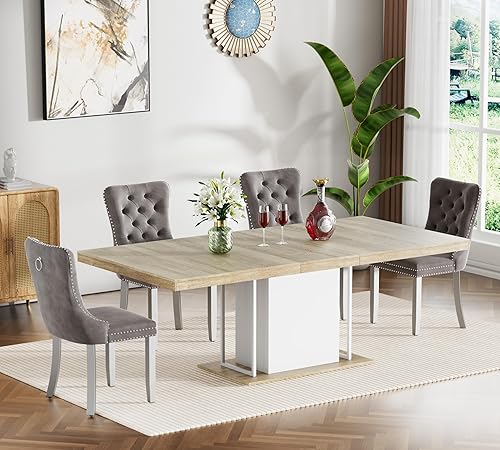 Miniatura 13 de HomVent Juego de mesa de comedor expandible para 6 personas, juego de mesa de comedor extensible de 63 a 79 pulgadas con sillas de terciopelo con