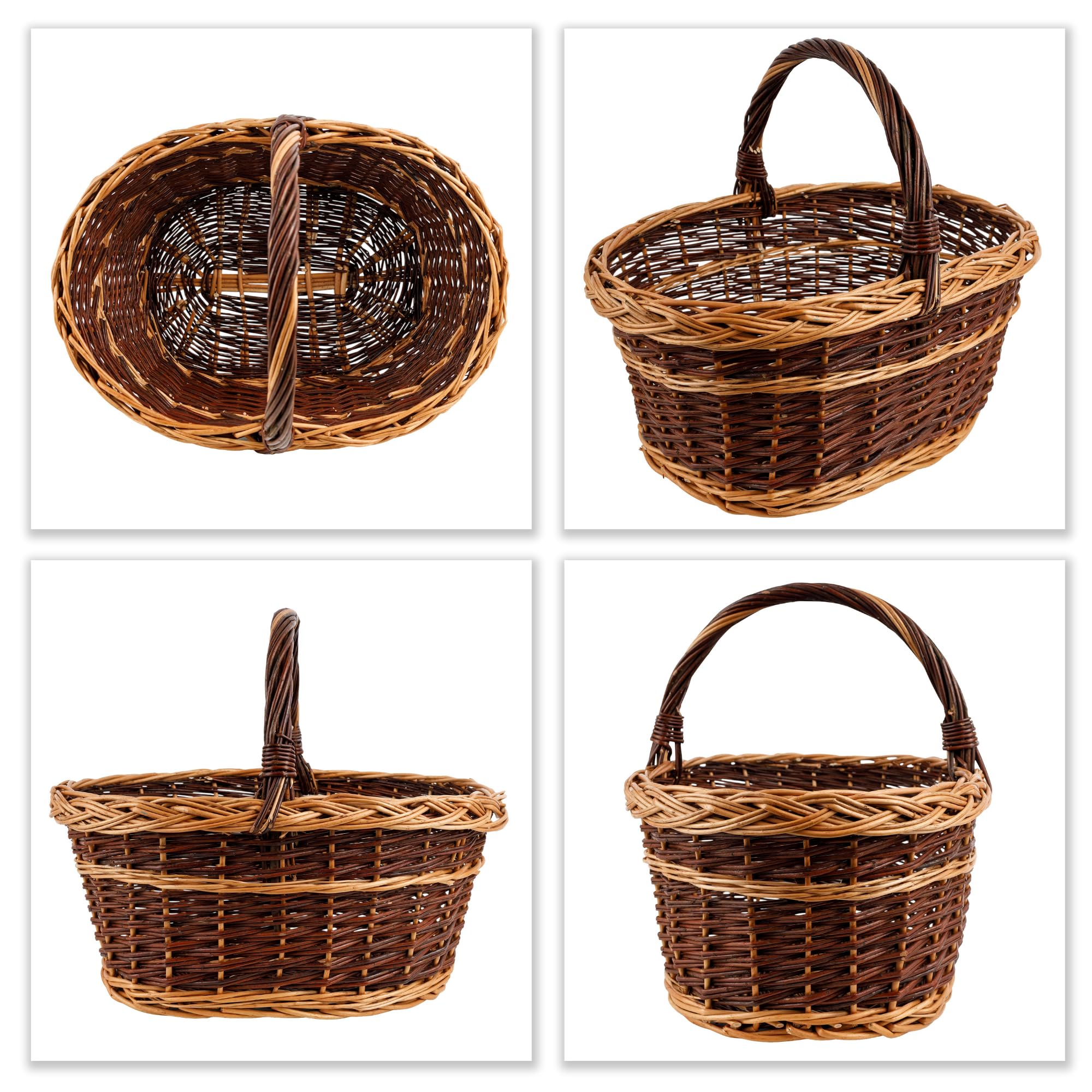 Creative Home Kosz Wiklinowy z Uchwytem 48x34x40cm (+/-2cm) | Lekki | Dwukolorowy | Ręcznie Wyplatany | Kosz Prezentowy, Piknikowy na Owoce