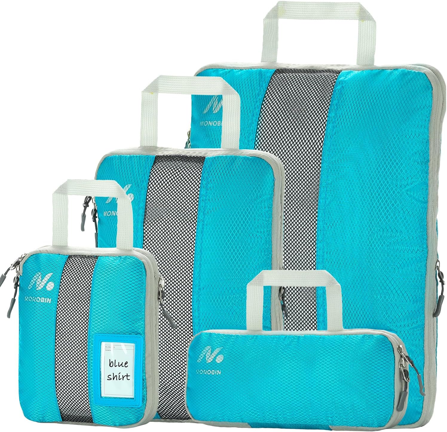 MONOBIN 4 Set Compression Packing Cubes with Tag Holder for Travel