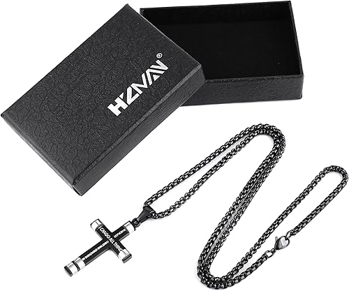 Miniatura 6 de HZMAN - Collar de acero inoxidable con colgante de cruz de fuerza 3 colores disponibles texto bíblico en inglés Filipenses 413