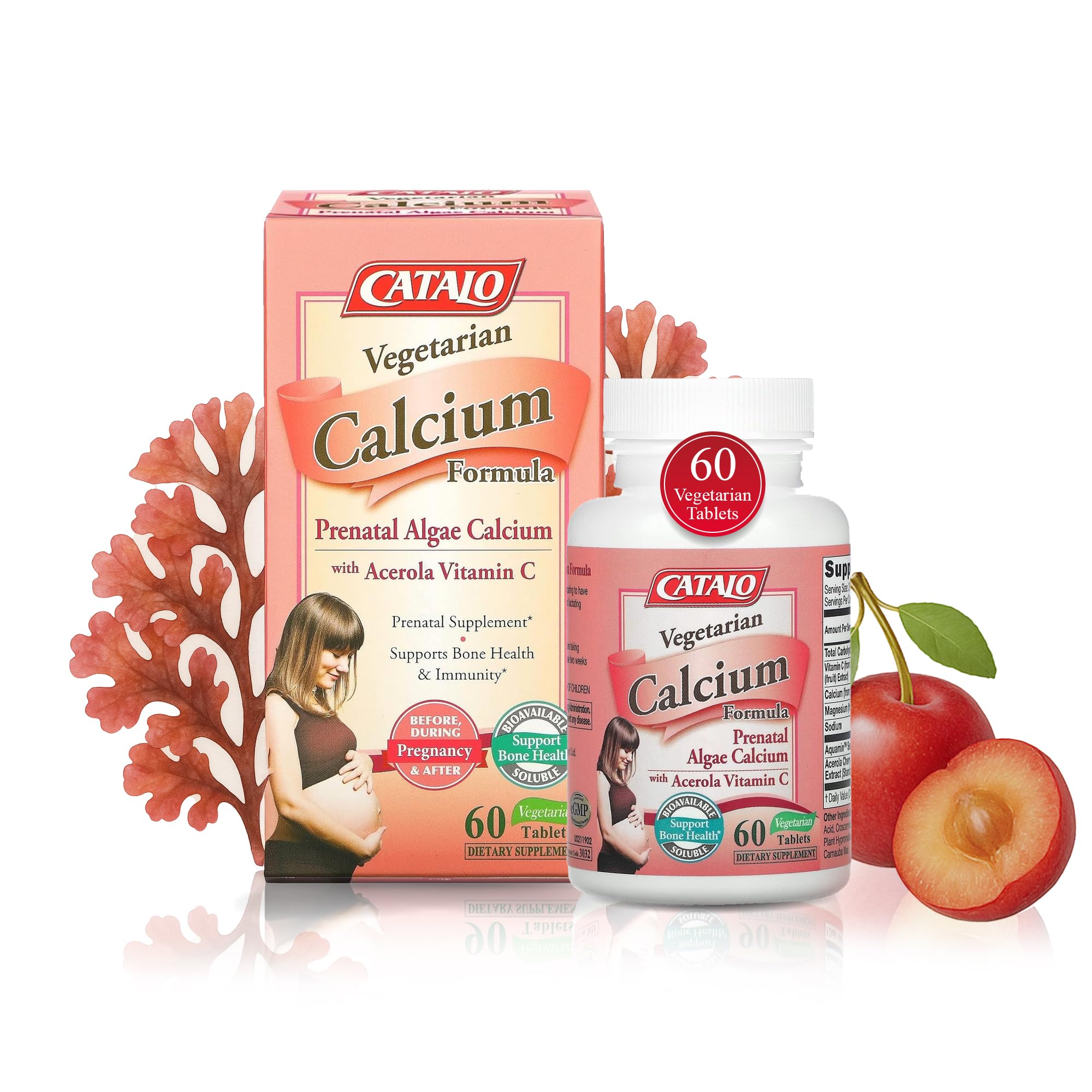 CATALO Vegetarian Calcium Formula, Plant-Based Red Algae Calcium with Natural Vitamin C, Easy to Digest, Mineral-Rich for Everyday Nutrition, Ideal for Pregnancy and Lactation - 90 Tablets