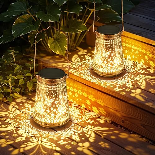Miniatura 9 de Paquete de 2 faroles solares para exteriores, impermeables, regalos de cumpleaños para mujeres, mamá, abuela, colibrí de metal hueco, luces solares