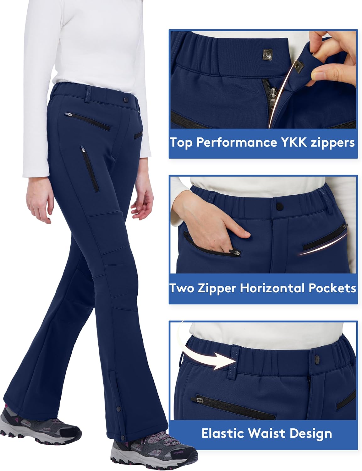 WULFUL Women's Snow Ski Pants Waterproof Insulated Fleece Lined Winter Softshell Hiking Pants